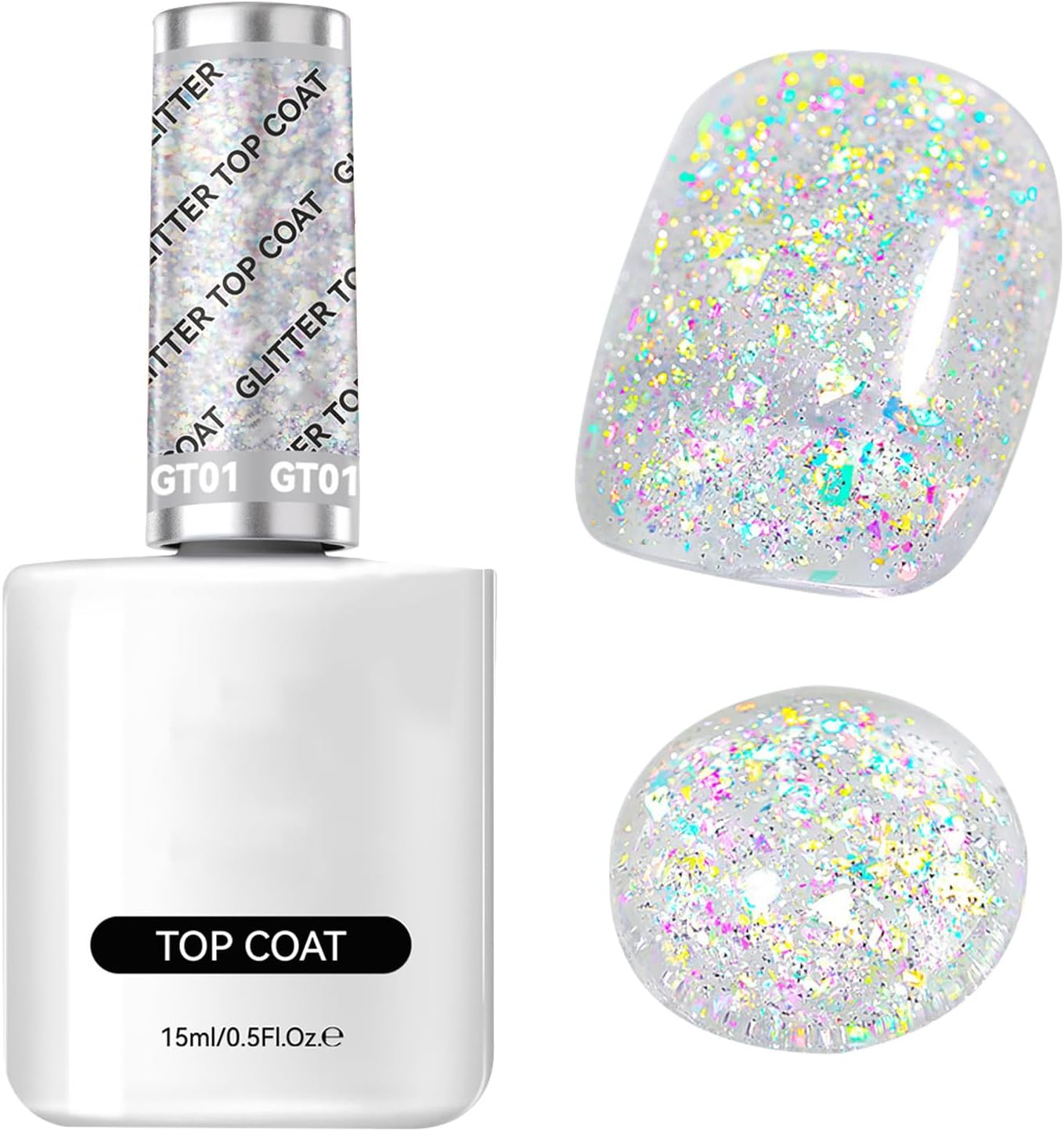 Gel Nail Polish - Glitter Top Coat | Base Coat |15Ml Soak off Gel with Glitter Shine for Long Lasting Salon Results at Home Travel Parties Compact Nail Varnish Bottle