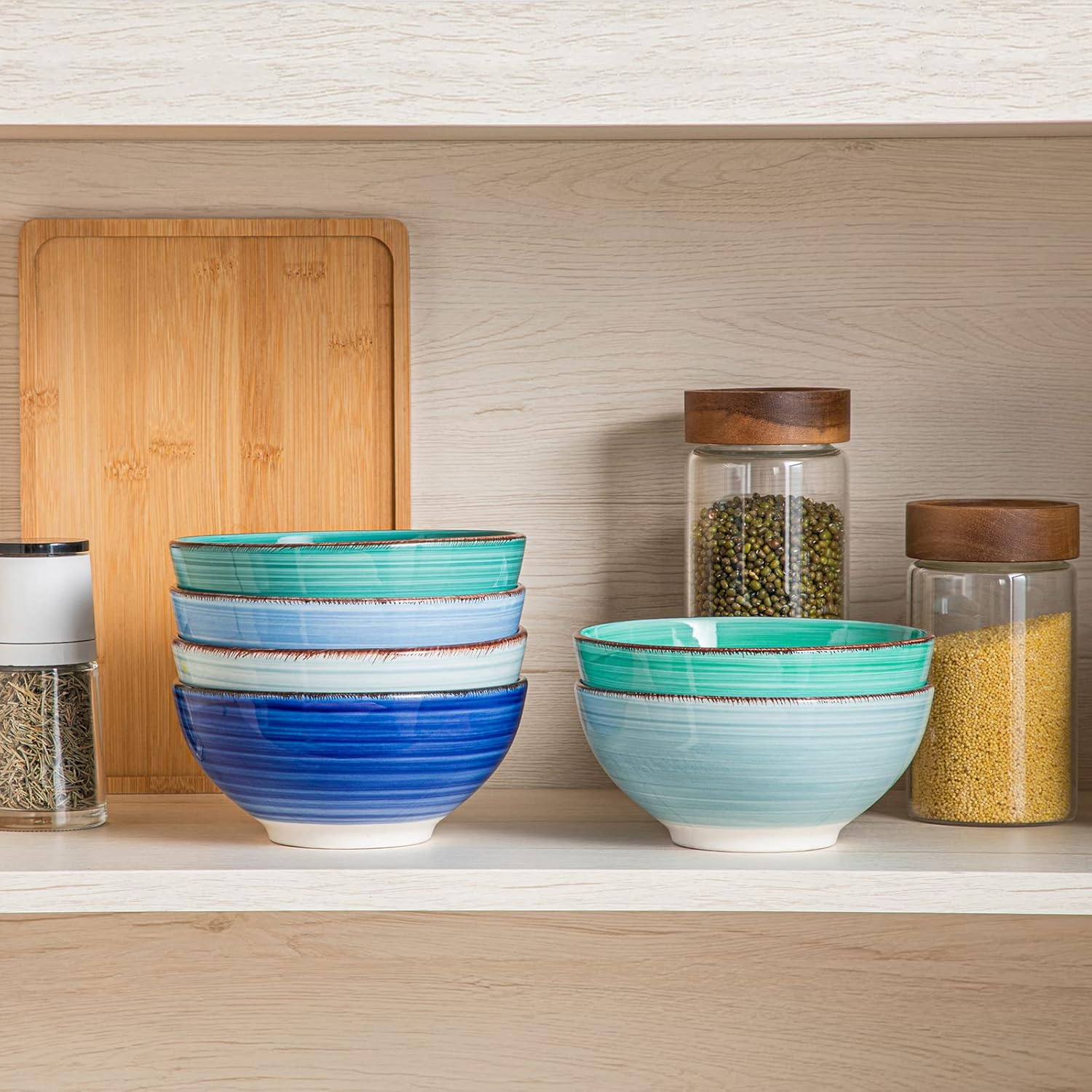 Vancasso Bonita Cereal Bowls Set of 6, 27 Oz Ceramic Soup Bowls, Serving Bowls for Salad, Noodle, Porridge, Rice, Dishwasher & Microwave Safe, Cool Color - Warm Color image number 5