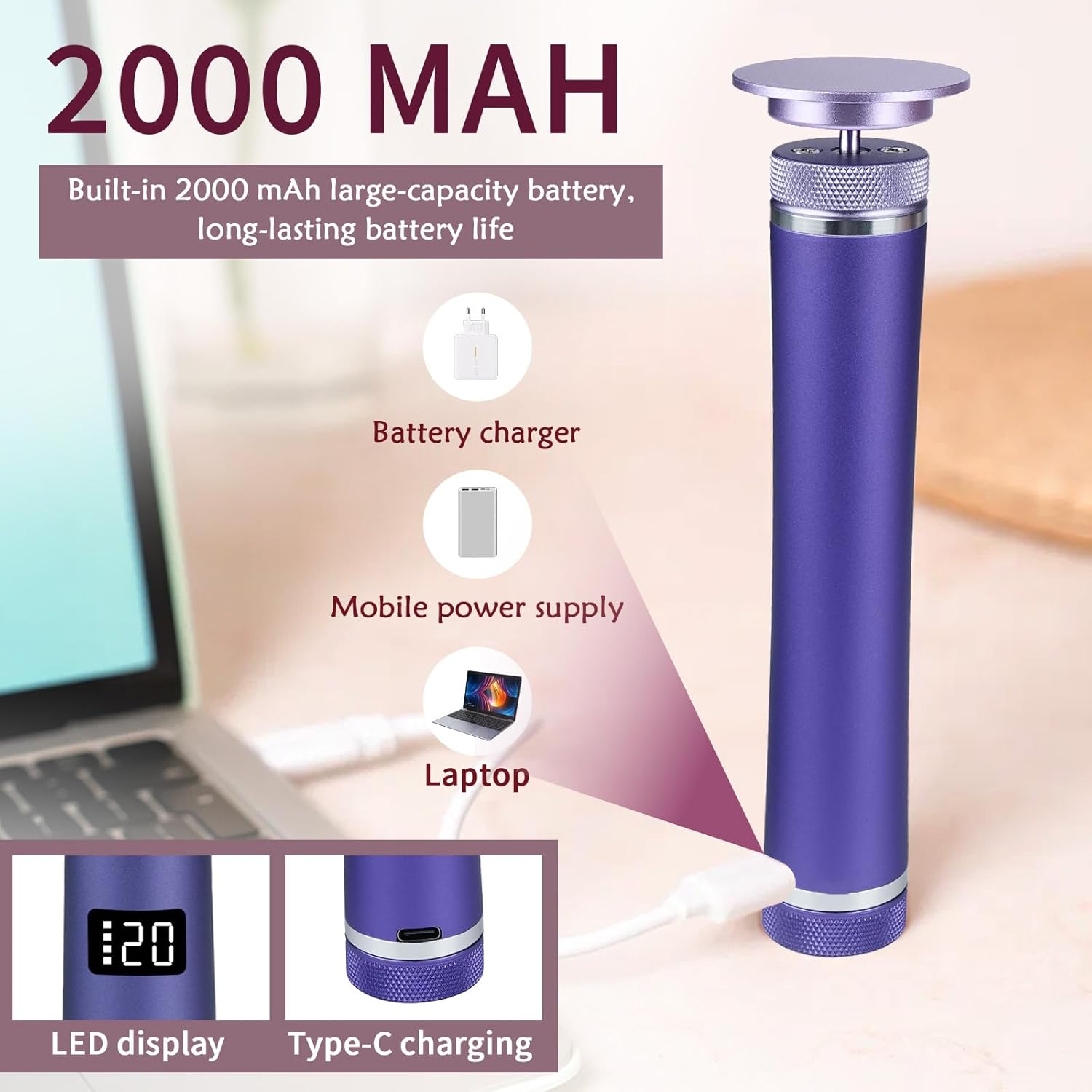 2-In-1 Electric Callus Remover, 6 Adjustable Electric Callus Remover with Replaceable Foot Files, Rechargeable Professional Callus Remover for Feet, Heels, Callus, Purple image number 1