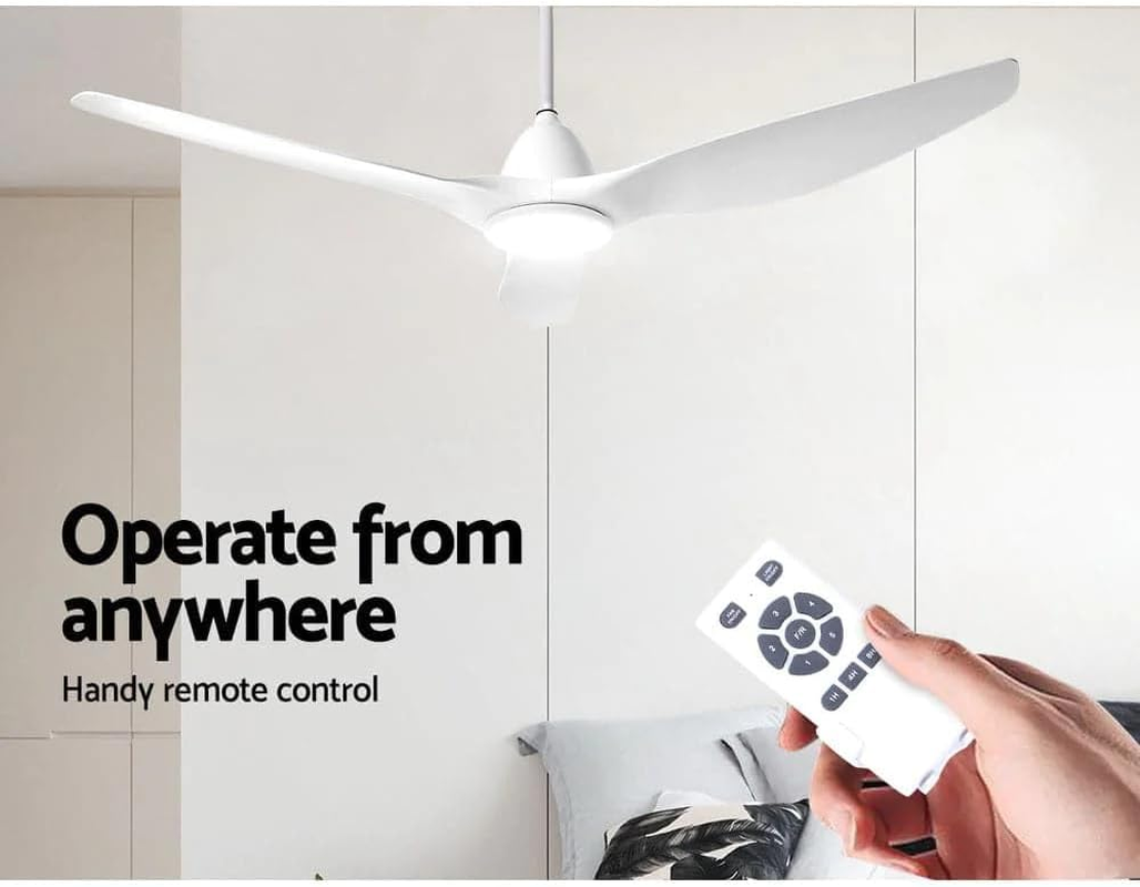 Devanti 64" Ceiling Fan with Light and Remote, 3 ABS Blades, 8 Hour Timer, DC Motor, 3 Kinds of LED Lighting, Modern Ceiling Fan for Home Indoor Outdoor &ndash; White