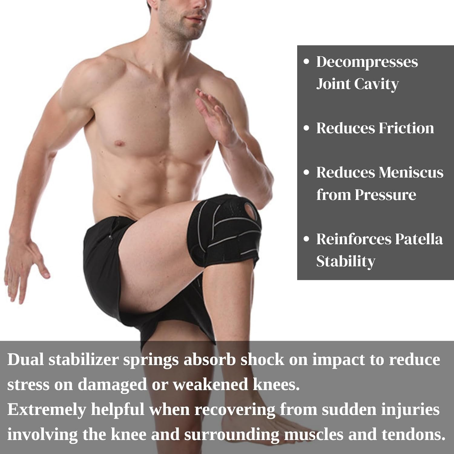 Unisex Adjustable Knee Brace with 4-Way Strap System & Open-Patella Stabilizer - Knee Support for Arthritis, Meniscus Tears, ACL Injuries, Sports Recovery & Workout Protection - Gray