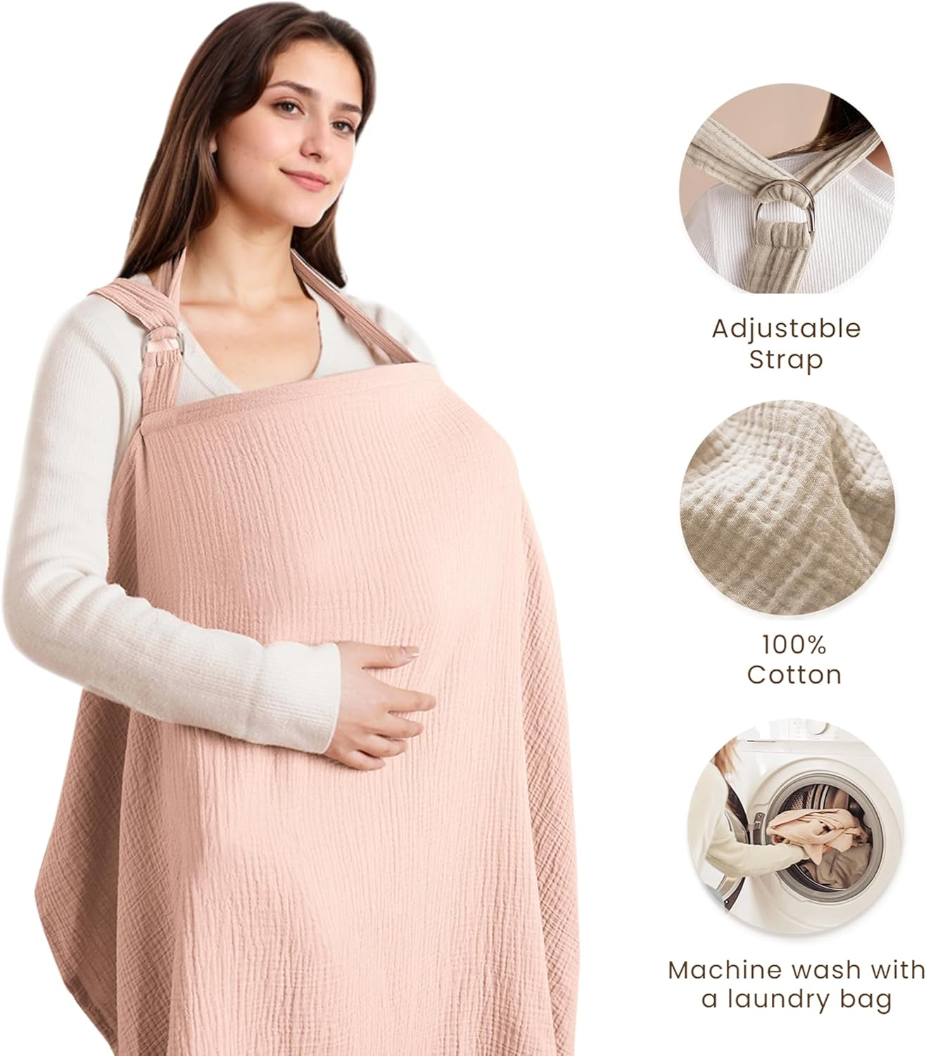 Konssy Muslin Nursing Cover for Baby Breastfeeding, Breathable 100% Cotton Breastfeeding Cover with Rigid Hoop for Mother Nursing Apron, Multi-Use Carseat Canopy - Blossom image number 7