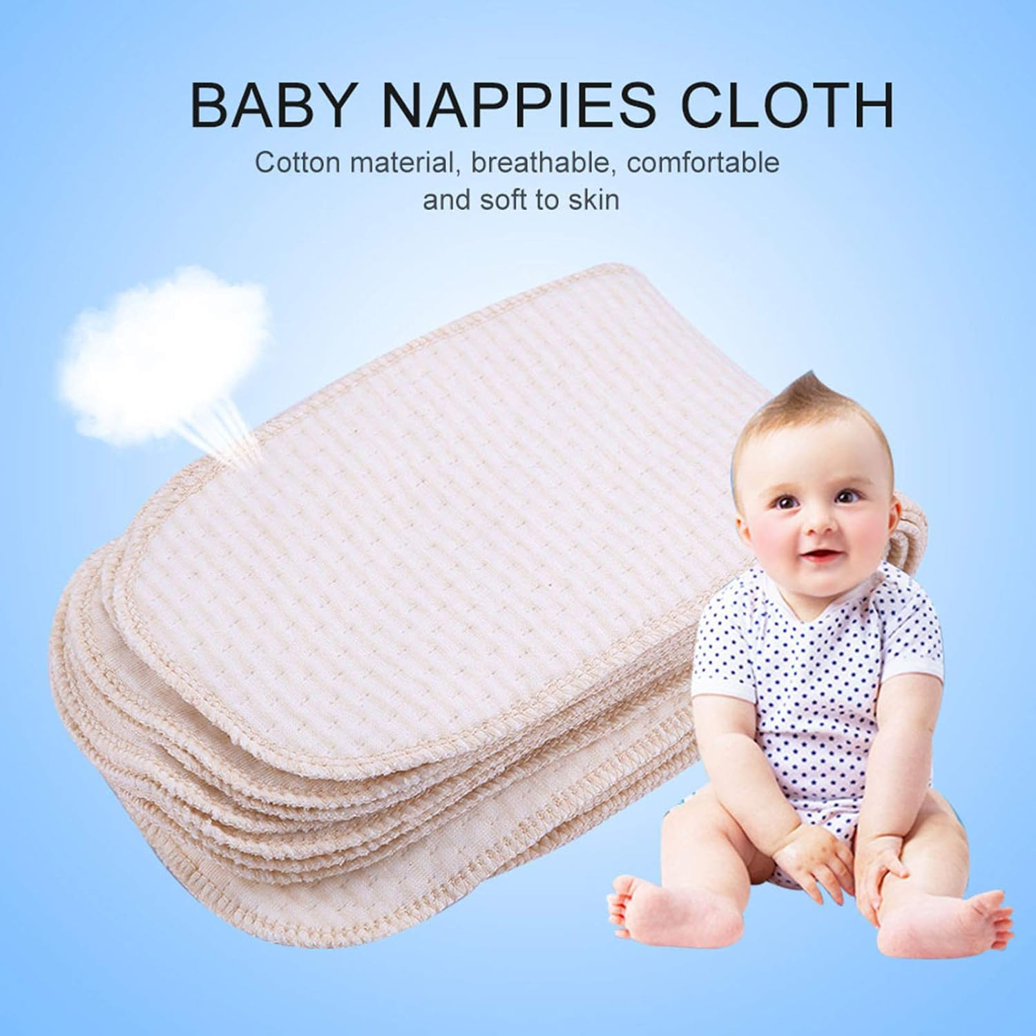 Diaper Liners 10Pcs Lot Breathable Cotton Baby Nappies Newborn Reusable Washable Insert Diaper Cloth Baby Nappy Liners image number 5