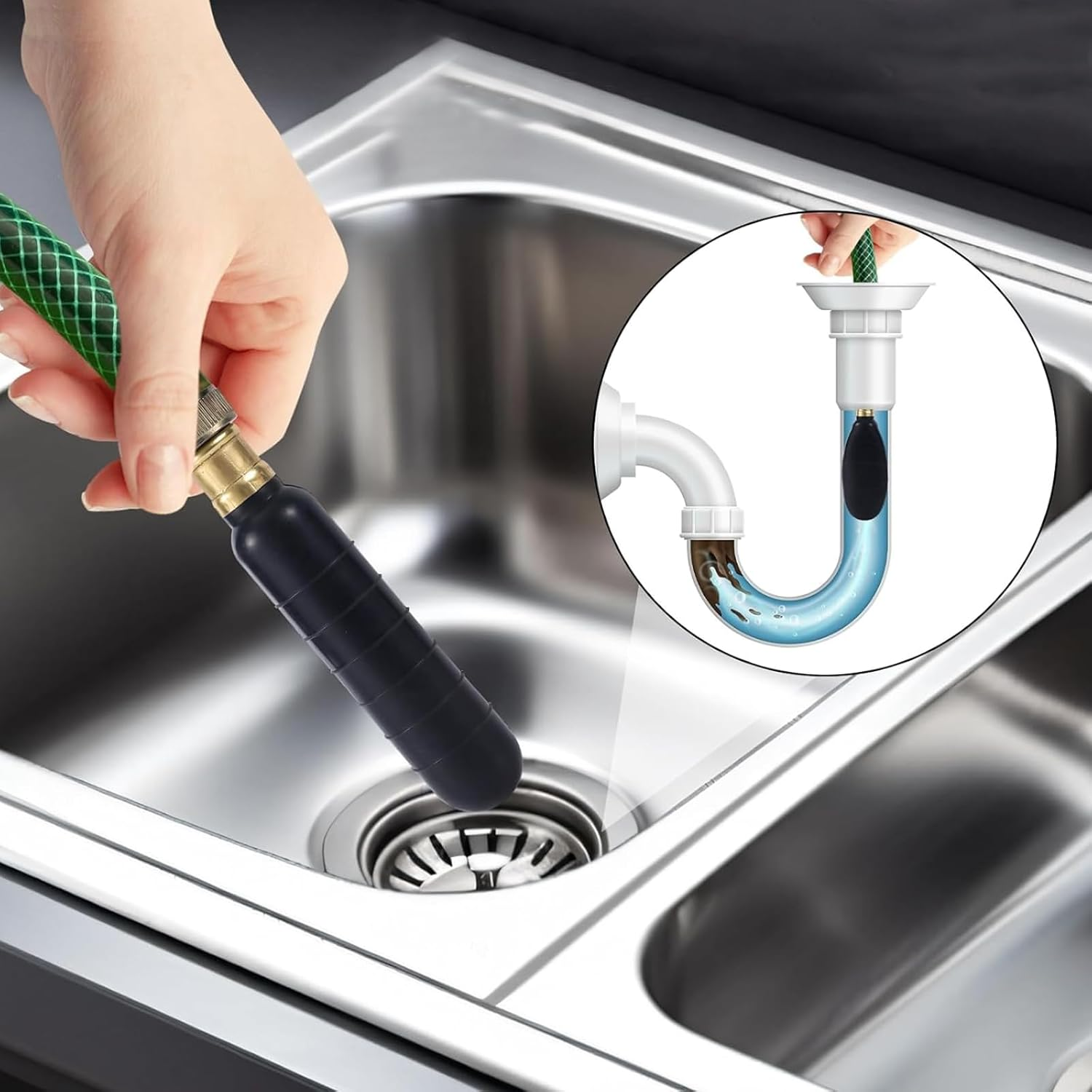 LINTRA Drain Cleaning Bubble, Black Rubber Drain Bubbles Unblocking, Drain Blisters Set with 3/4 Inch Shut-Off Valve, Ideal for Removing Stubborn Blockages in Sinks and Cellars image number 2