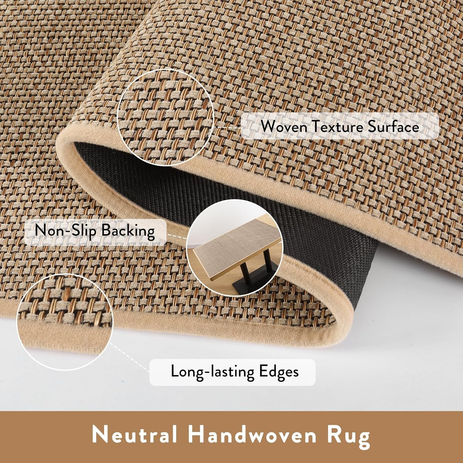 Jute Entryway Mat, Farmhouse Kitchen Entryway Rug, Door Mat, Indoor Entrance Washable Mat, Small Bathroom Rugs, Non Slip Throw Rug Neutral Indoor Floor Carpet for Front Door, Kitchen Sink, 50X80Cm image number 5