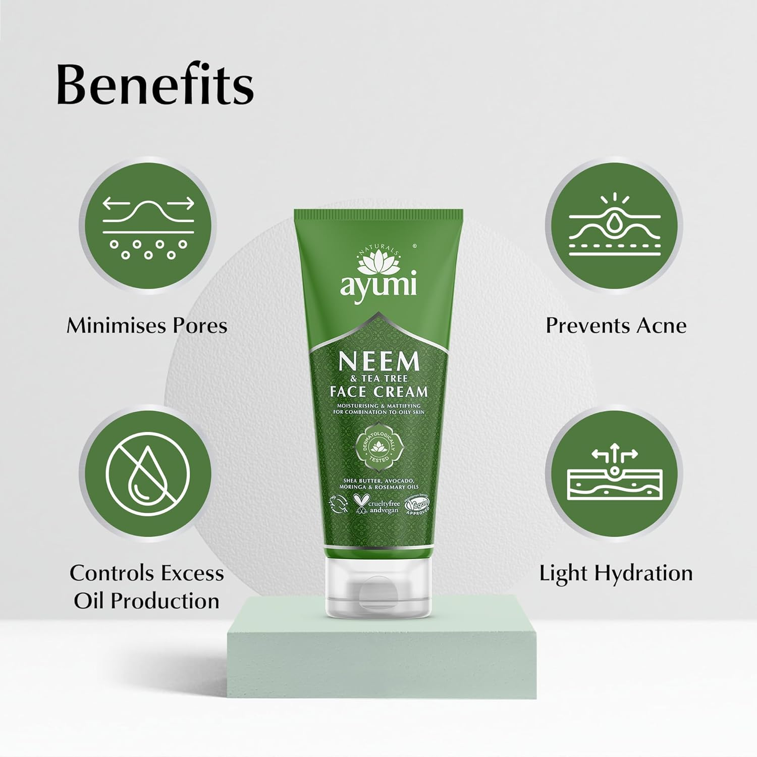 Ayumi Neem & Tea Tree Face Cream. Vegan, Cruelty-Free, Dermatologically-Tested, 1 X 100Ml image number 4
