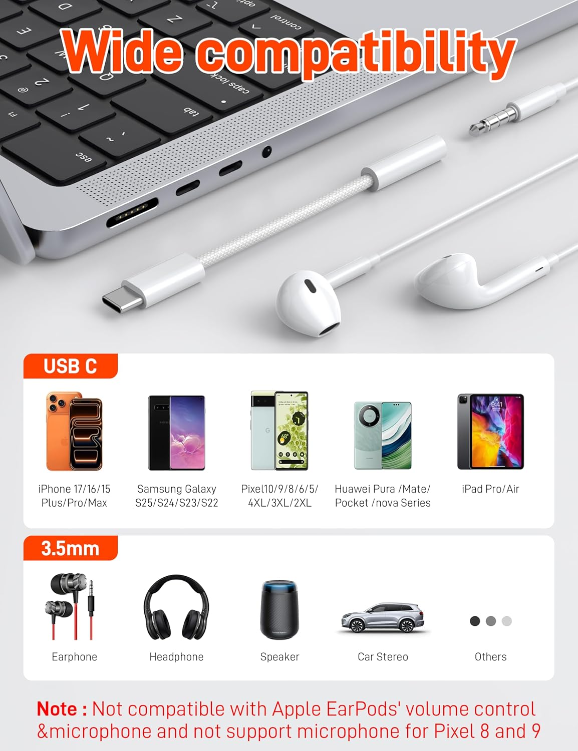 USB C to 3.5Mm Audio Headphone Adapter, Type C to Headphone Jack Adapter Compatible with Iphone 17 Pro Max/16/15,Samsung Galaxy S25 Ultra/S24/S23,Pixel,Ipad Pro image number 6