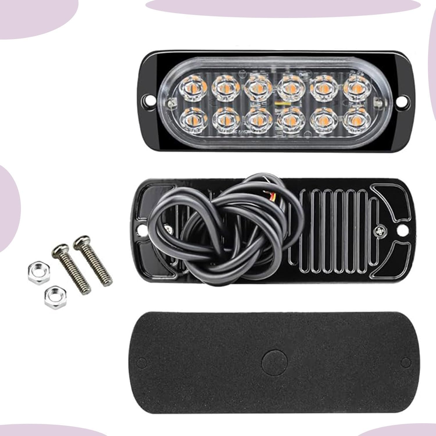 Roczential 4 PCS 12-LED Amber LED Strobe Lights, Super Bright Waterproof 12V-24V Ultra Slim Grill Lights for SUV Vehicle Truck Heavy Duty.