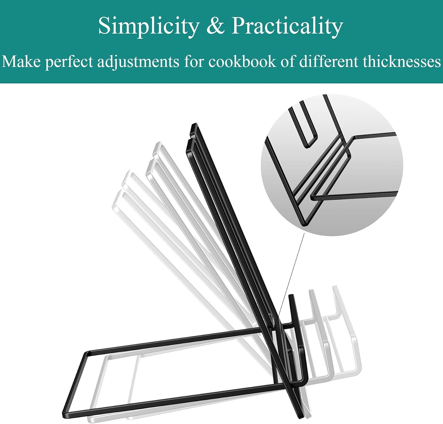 Book Stand Foldable Cookbook Stands Holders for Kitchen Counter,Portable Book Holder Stand for Reading Hands Free（Black） image number 5