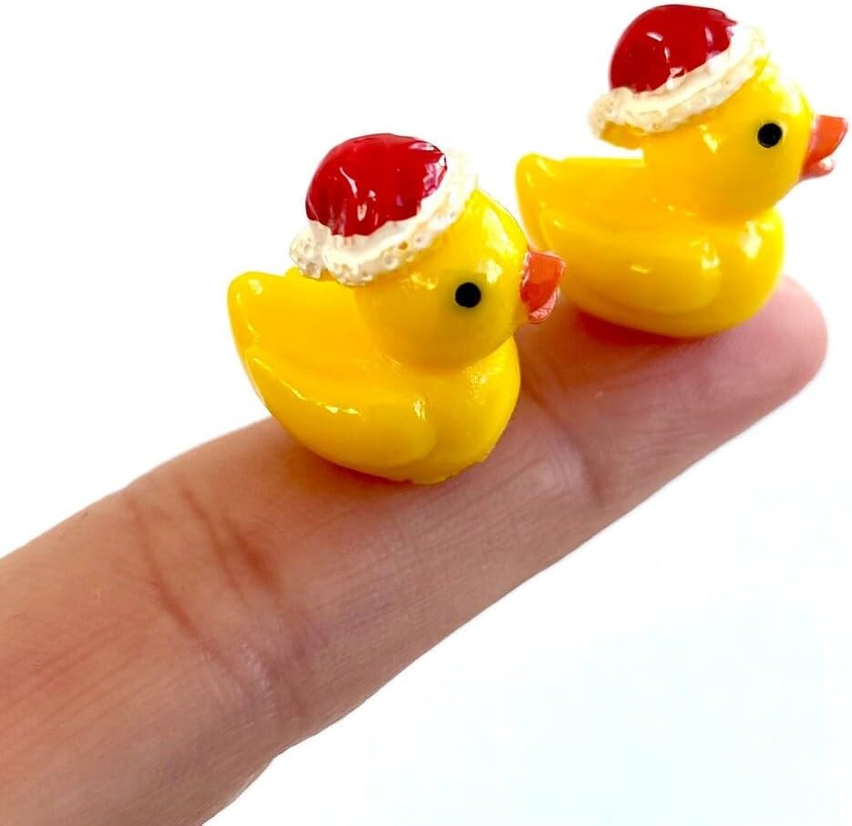 Mini Christmas Resin Tiny Yellow Duck, Dollhouse Miniature Tiny Yellow Duck, Terrarium Fairy Garden Dolls Toy, Mini Micro Landscaping Decoration (2 PCS) image number 6