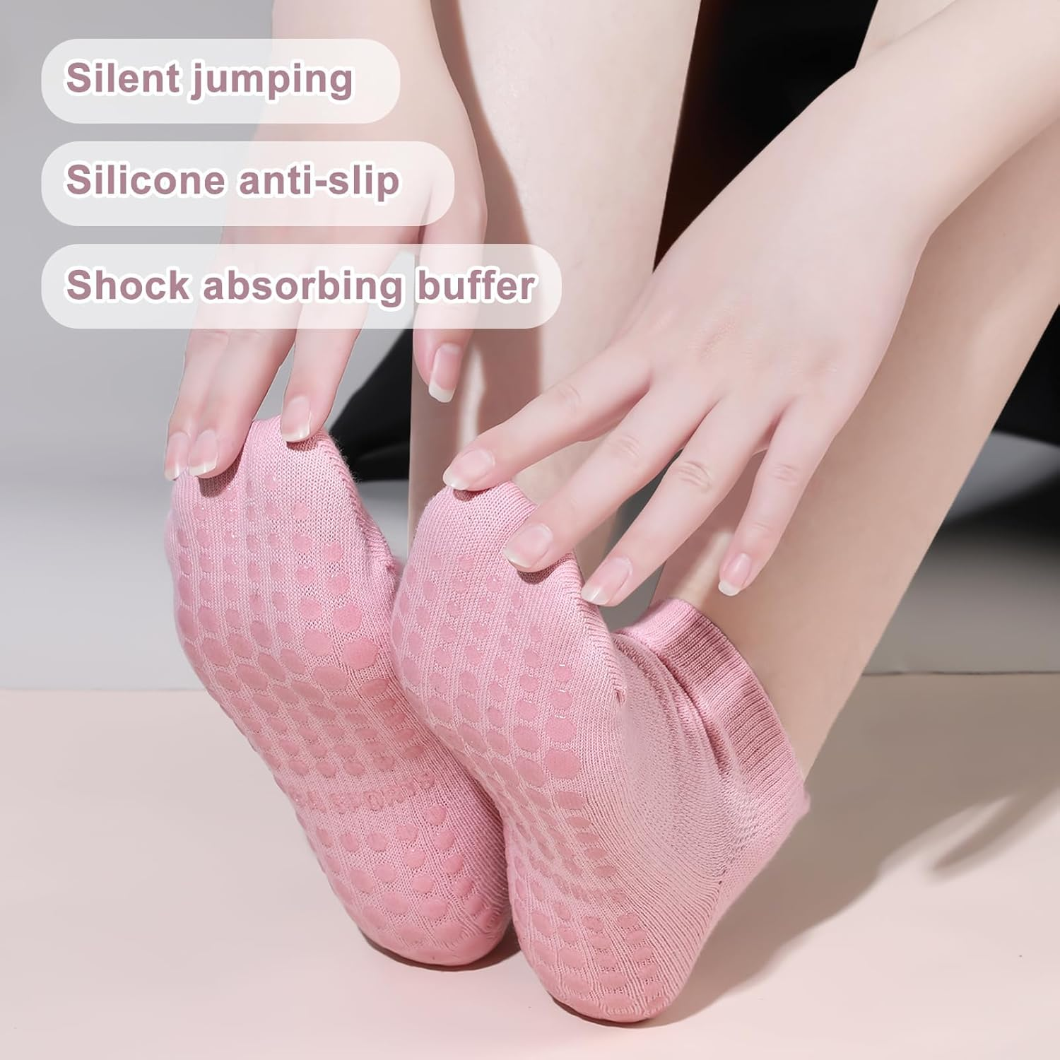Quokkachic 5 Pairs Pilates Yoga Grip Socks, Women Non Slip Grip Socks for Hospital, Dance, Yoga, Size UK 4-7 image number 6