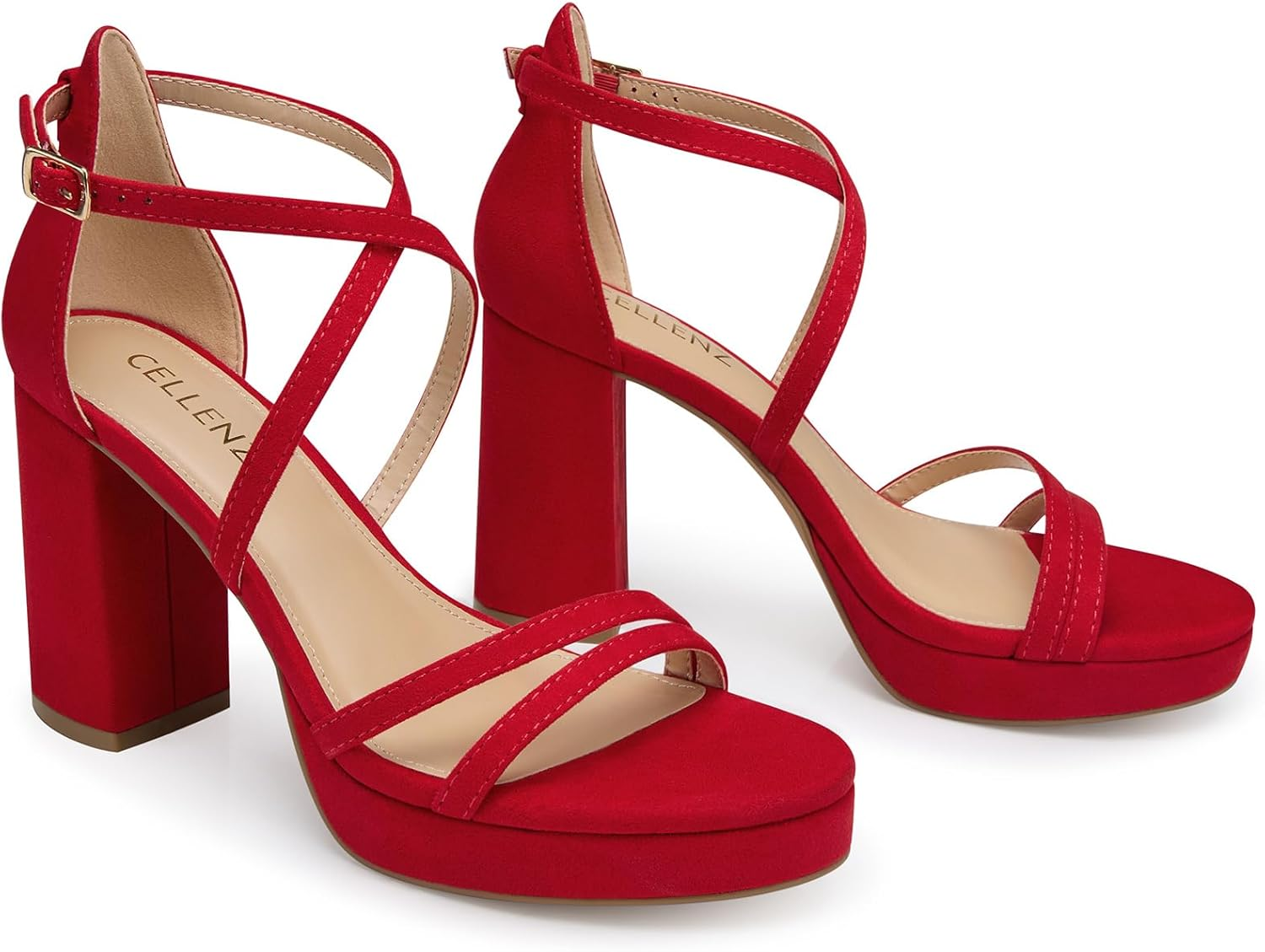 Women Strappy Platform Heels: 3.4 Inch Chunky Heeled Sandals, Comfortable Sexy Block High Heels, for Prom Party Bridal Wedding Black White Silver Nude Dressy Shoes image number 2