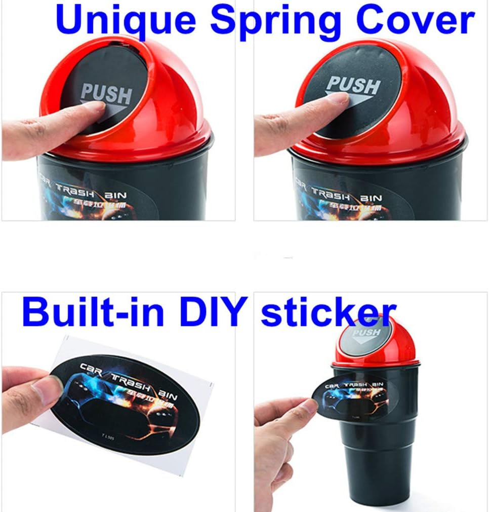 Mini Car Auto Garbage Trash Can Automotive Vehicle Waste Storage Fits Cup Holder for Office Desk Can (Red)