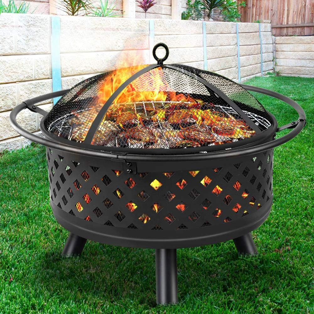 Grillz 30 Inch Portable Outdoor Fire Pit and BBQ - Black image number 2