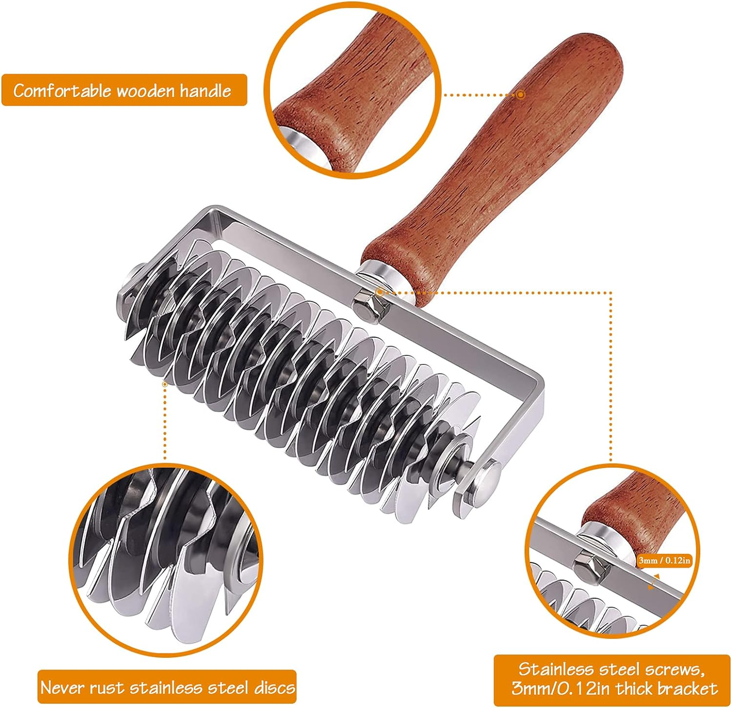 Stainless Steel Lattice Cutter, Dough Lattice Roller Cutter Baking Tool Cookie Pie Pizza Bread Pastry Crust Roller Cutter with Wood Handle, Household Time-Saver Baking Pastry Tools for Pizza Biscuits image number 5