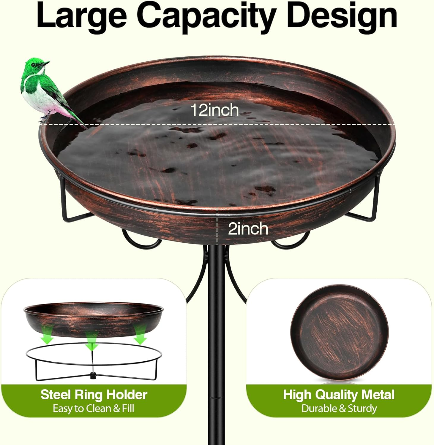 Daoeny 35In Bird Baths for Outdoors, Vintage Outdoor Freestanding Birdbaths & Birdfeeder, Bird Bath Feeder Bowl with Metal Stake Garden Patio Yard Lawn Decor, Upgraded 5-Pronged Base (Antique Bronze) - Antique Bronze image number 3