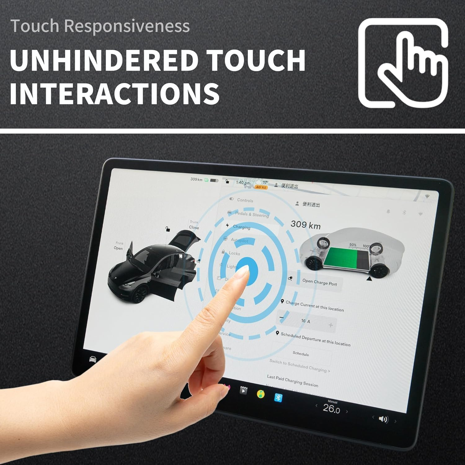 Tempered Glass Screen Protector for Tesla Model S/Model X, Ultra-Sensitive Anti-Fingerprint High-Definition Screen Protector, Center Console Screen Guard (Model S/Model X) image number 5