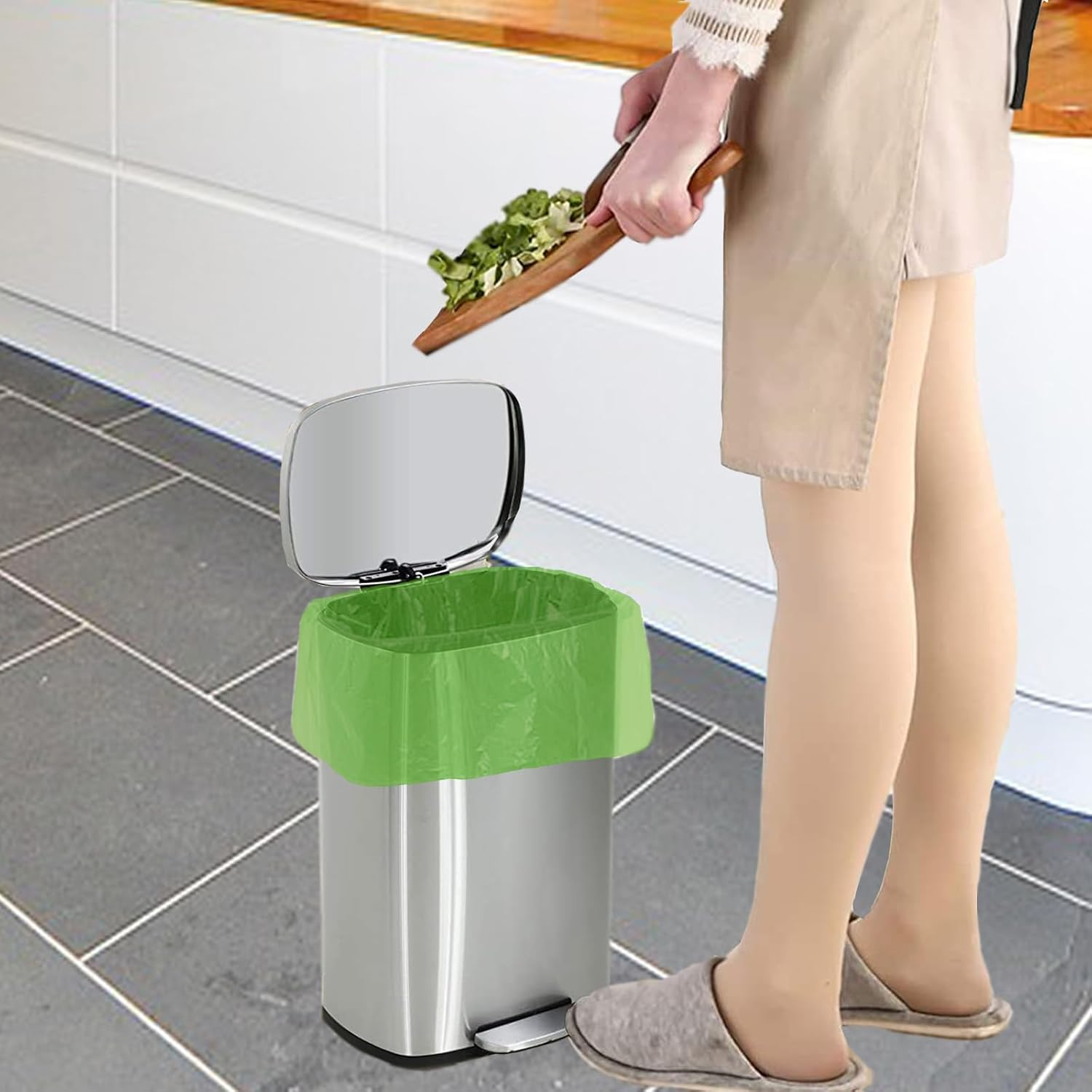 Biodegradable Bin Bags Liner 120 Counts, 10L Food Waste Bags Trash Bags Small, 10 Litre Compostable Compost Caddy Liners, Recycled Degradable Rubbish Garbage Bags for Kitchen Office, Green, 45 X 50Cm - Green 10L image number 2