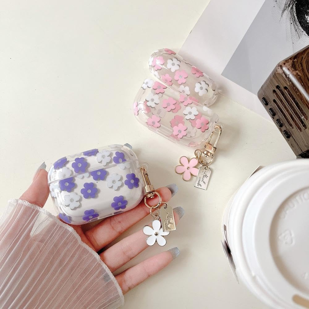 Compatible with Airpods 4 Clear Case,Cute Cartoon Flower Pattern Design with Floral Keychain, Soft TPU Protective Shockproof Case for Airpod 4 for Girls Women-Pink image number 2