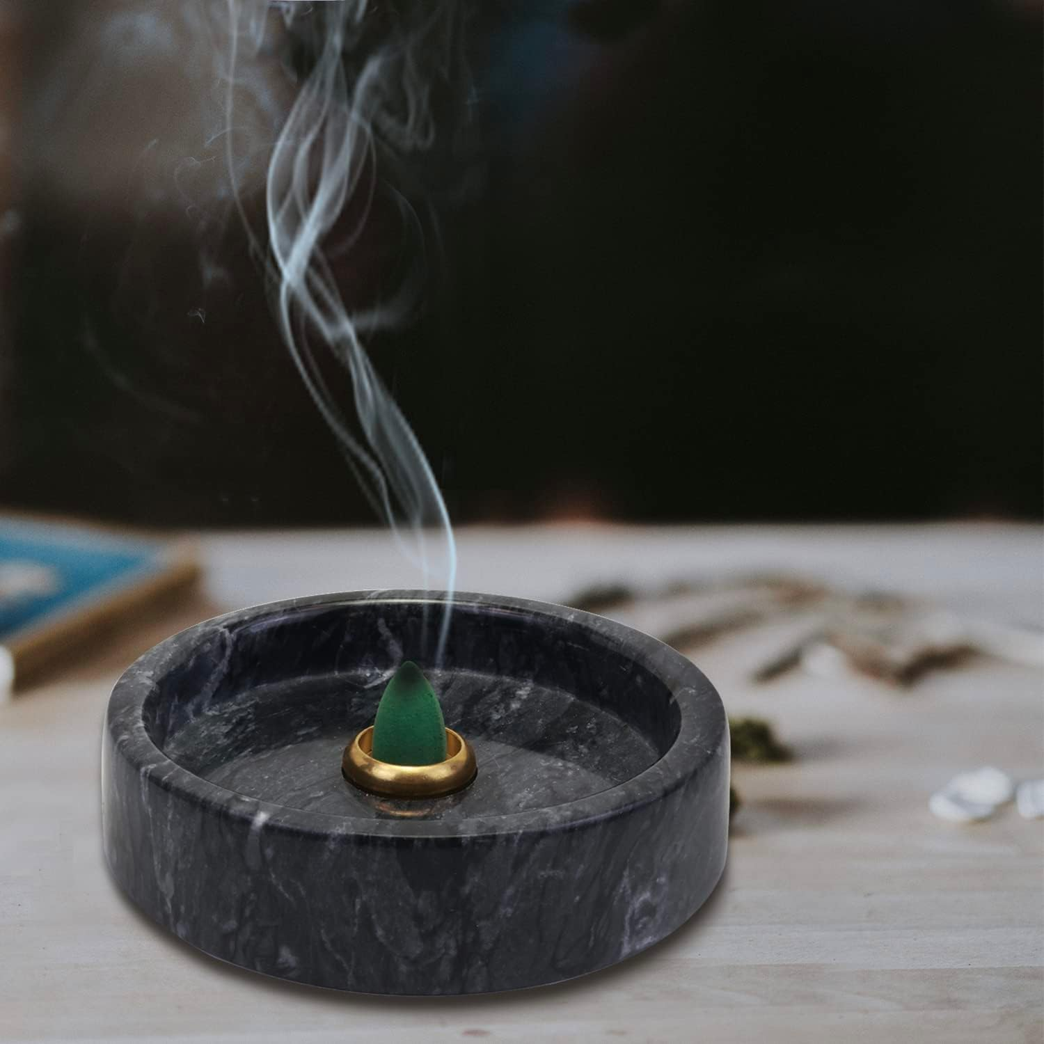 Natural Marble Palo Santo Holder,Incense Burner for Palo Santo Sticks, Handmade Stick Incense Holder Ideal for Smudging, Incense Burning, Decoration.Easily Grab All Incense Ash (Black) image number 6