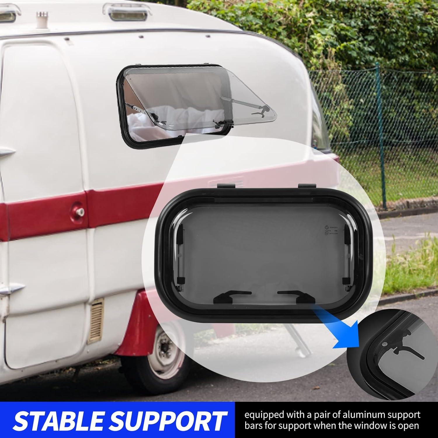 RV Exit Window, 530X330Mm UV RV Push Out Window with Sunshade Screen, Acrylic Glass RV Window Replacement for Caravan Camper RV image number 6