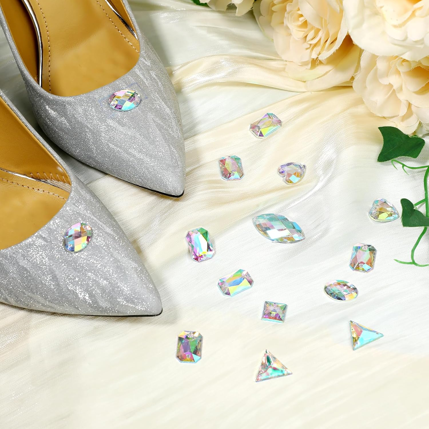 500 PCS AB Rhinestones Sew on Rhinestone Sewing Gems Acrylic Sewing Crystal Shapes Large Rhinestone with Sewing Holes Clear Rhinestones Crystal Gems for Jewelry Clothes Shoes Bag (Crystal AB) image number 3