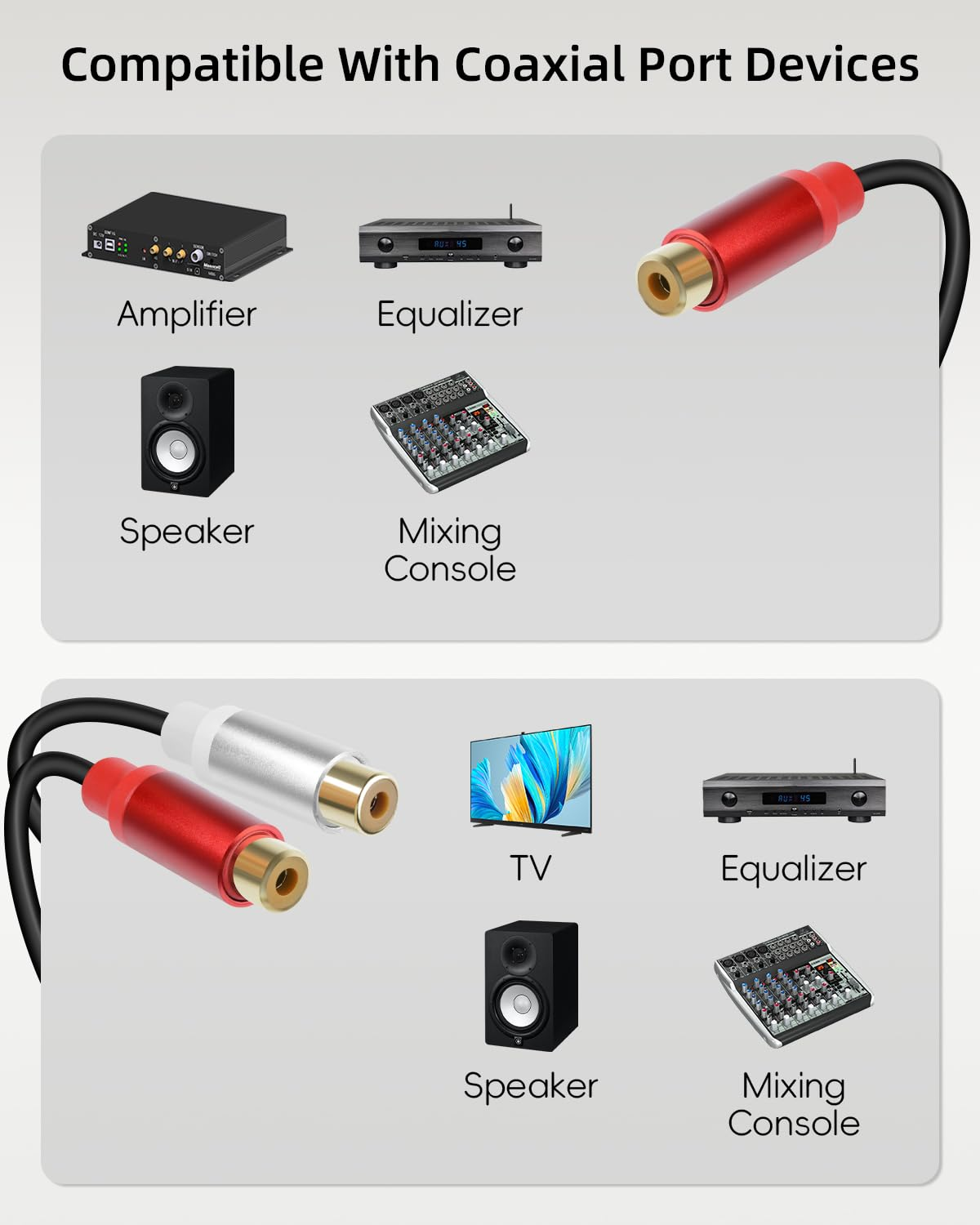 RIIEYOCA RCA Cable 1RCA to 2RCA Stereo Audio Cables, RCA Stereo Cable for Home Theater, HDTV, Amplifiers, Hi-Fi Systems, Car Audio, Speakers, 0.3M/1FT (1F to 2F)