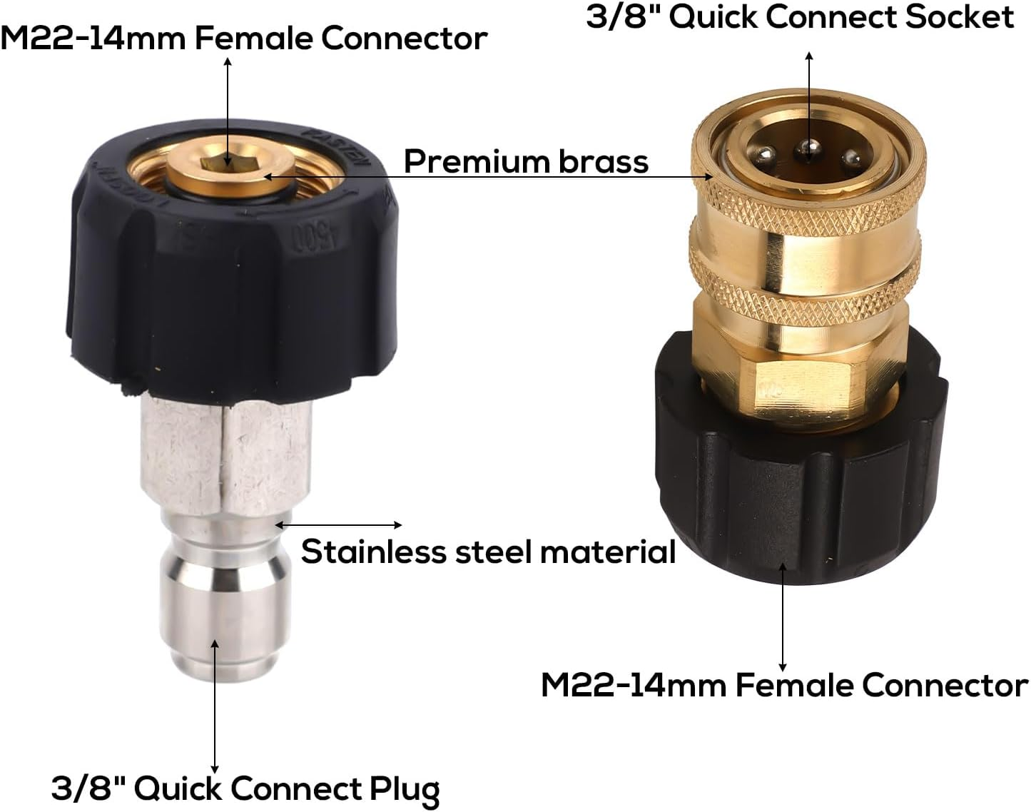 Gosknor 2Pcs Pressure Washer Adapter Set, M22-14Mm to 3/8 Inch Quick Connect Pressure Washer Fittings Quick Disconnect Kit Quick Connect Hose Fittings for Power Washer Hose image number 2