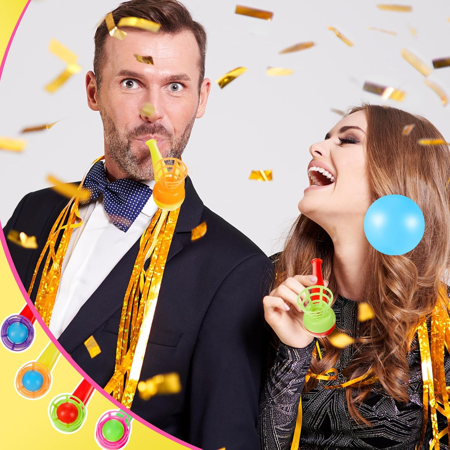 Liliful 50 Pieces Ball Blowing Toy Floating Blow Pipe Balls Stress Reliever Floating Ball Toy for Birthday Party Balance Game Favors Gift Bag Stuffers Random Color image number 3