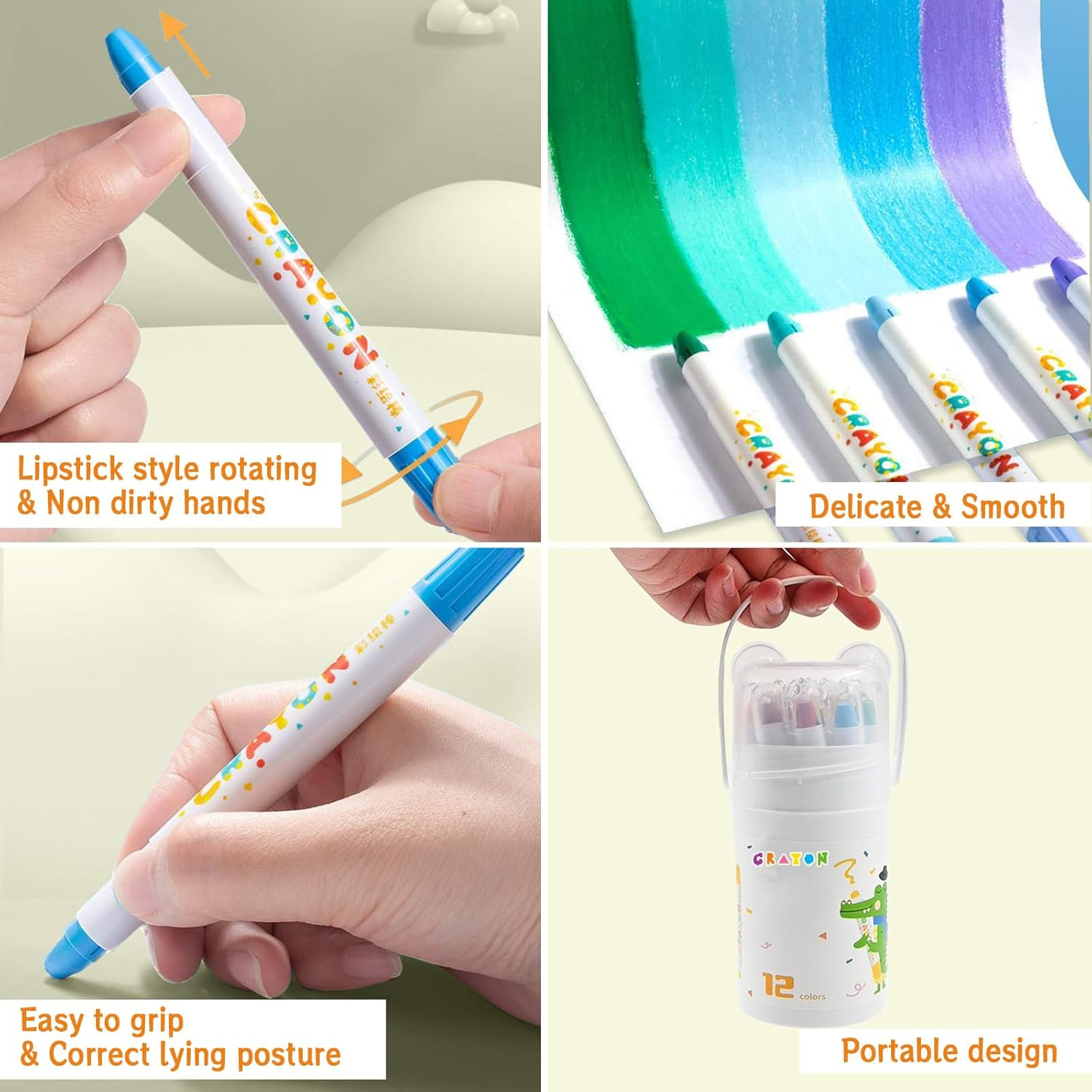 Toddlers Crayon, Smooth and Twistable Crayon -12 Large Washable Colors Suitable for Kids Ages 1-3, 4-8 Portable Art Supplies image number 2