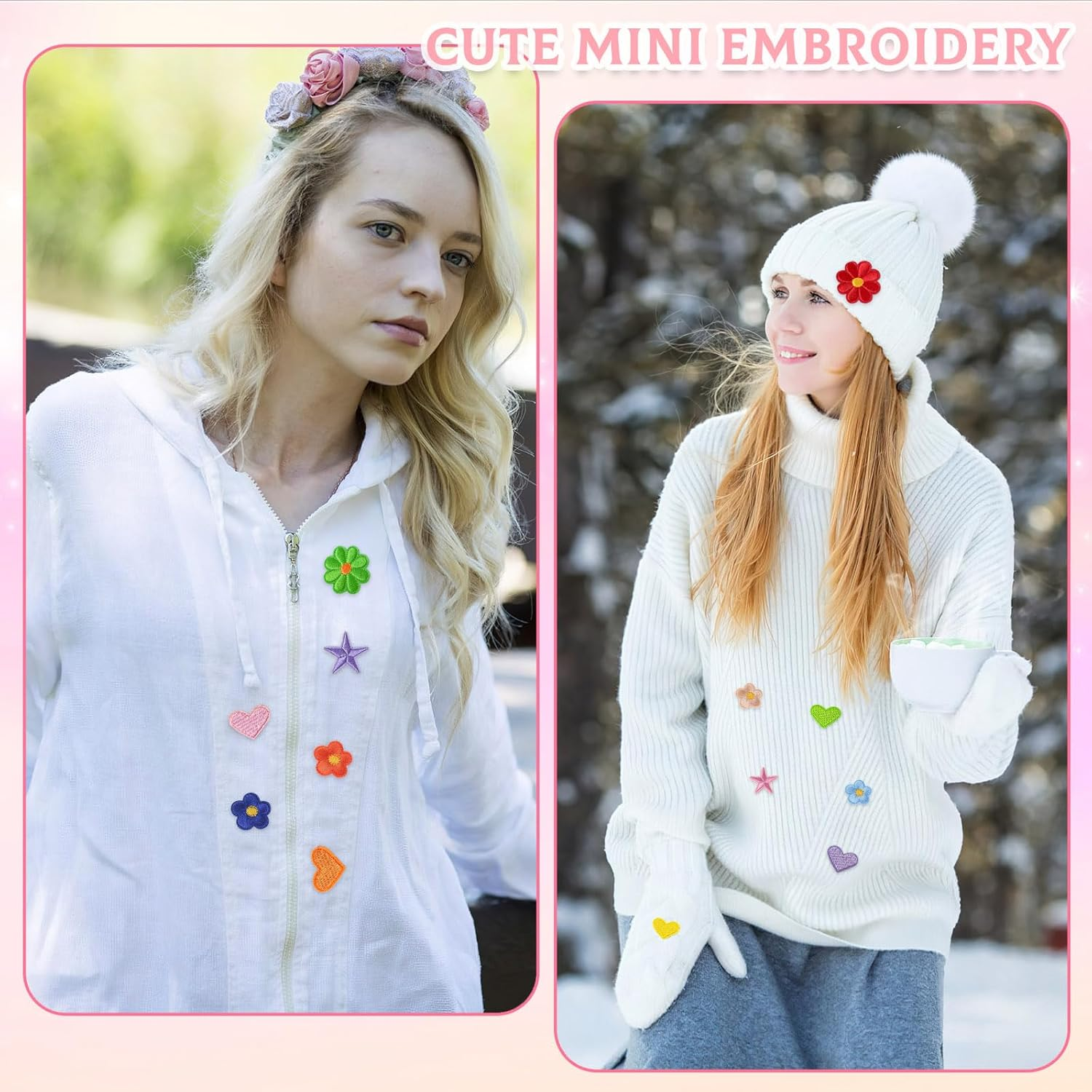 96 PCS Colorful Sew Iron on Patches for Clothing, Flower, Star, Heart Patches, Mini Embroidery Applique Patches for Backpacks Jackets Jeans Hats DIY Accessories (Colorful) image number 5