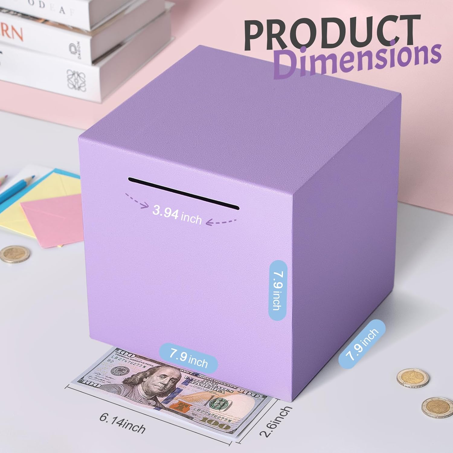 Kozsort Stainless Steel Adult Piggy Bank, Purple, 7.9-Inch image number 2