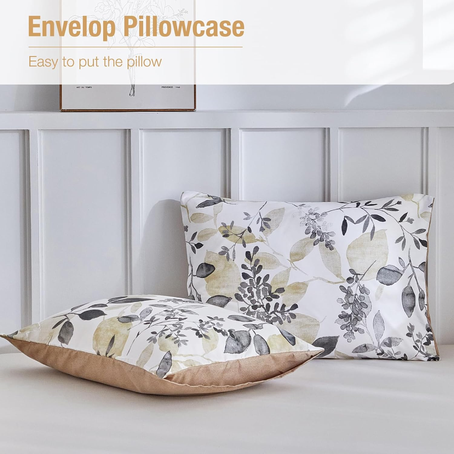 Duvet Cover for 135/150 Cm, Duvet Cover 230 X 220 Cm with Bohemian Pattern, Microfibre, 3 Pieces, Consisting of 1 Duvet Cover 230 X 220 Cm + 2 Pillowcases 50 X 75 Cm, Khaki Autumn Leaves image number 1