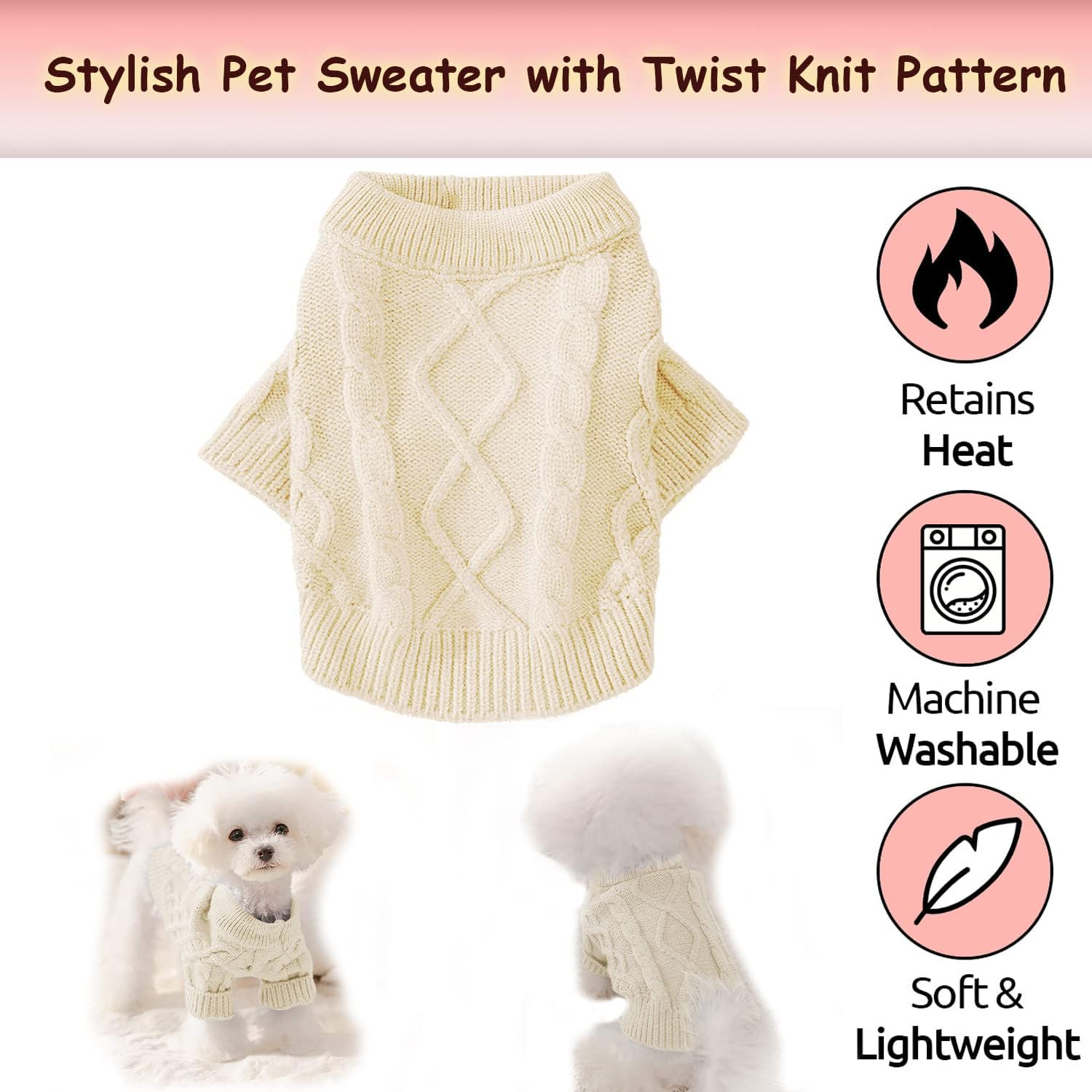 SYPLAUYE Cats Coat Vest Jumper Dog Sweater (Light Apricot, Medium) image number 2