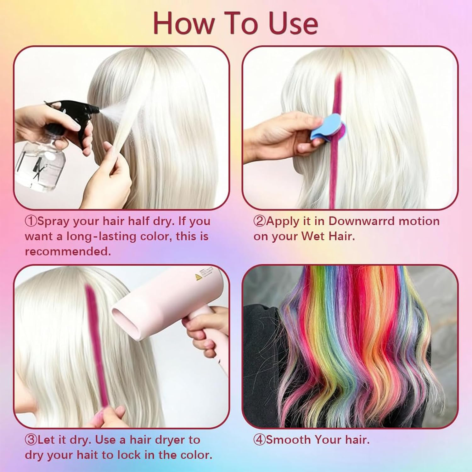 Yeanifeana 8 Colors Hair Chalk Set, Temporary Washable Hair Color Makeup, Non-Staining & Easy to Wash off Hair Dye for Halloween, Christmas, Cosplay & Theme Parties image number 3