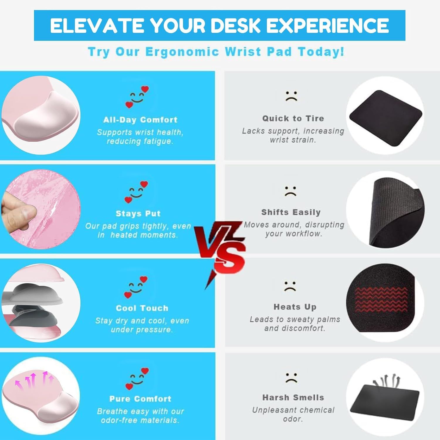 Wrist Rest Mouse Pad &ndash; Ergonomic Office Mousepad with Wrist Support, Non-Slip Design Desk Mat for Home & Game Decor Pink image number 6