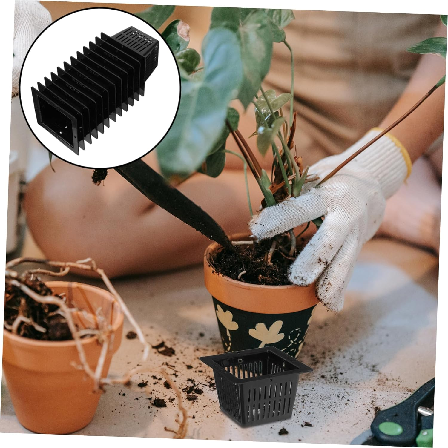 Outanaya 12Pcs Black Square Hydroponic Planter Baskets for Vegetable Growing and Leafy Leaf Plants, Small Nursery Pots with Slotted Mesh Design for Balcony and Indoor Hydroponics image number 5