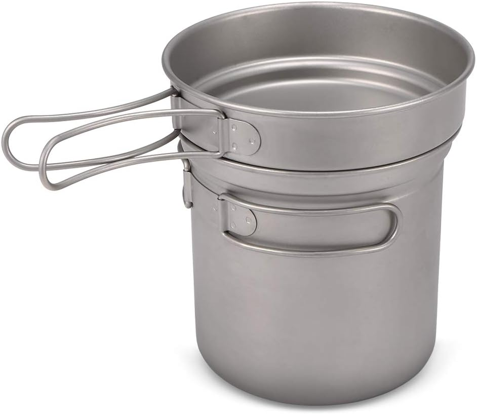 LAPOOH Camping Titanium Cookware Set 1000Ml 750Ml Pot Pan Spoon Set for Outdoor Camping Hiking Backpacking Picnic Cooking Equipment image number 3