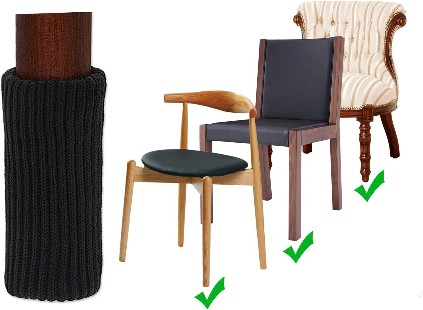 (Black) - TEKEFT 20PCS Chair Socks, Furniture Leg Feet Wood Floor Protectors Set, Cross Knitted, Black - Black image number 6