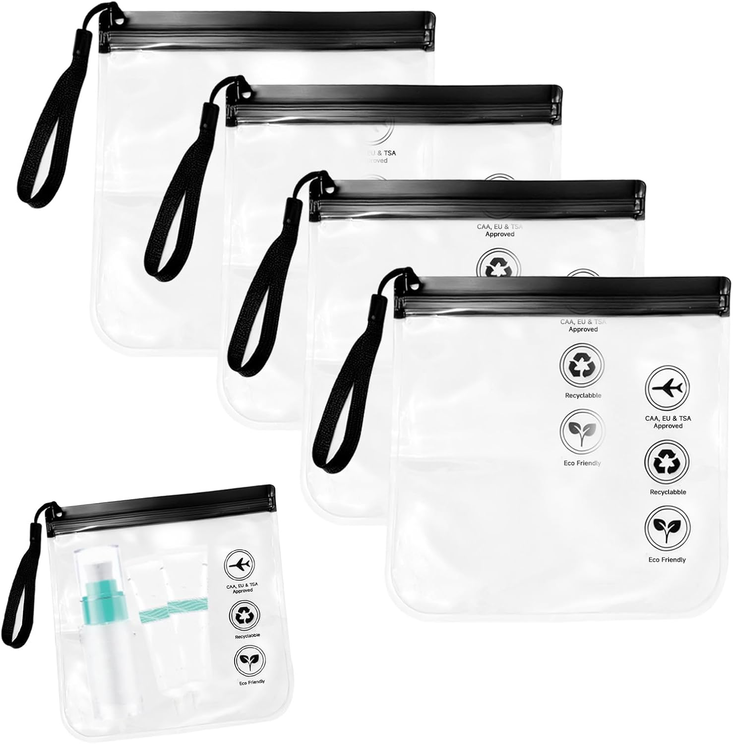 AIAOO Airport Security Compliant Clear Reusable Travel Toiletry Bag 4 Pack Black 20X20Cm Leakproof Waterproof Transparent Cosmetic Organizer Pouch for Men Women Airline Carry-On Luggage image number 4