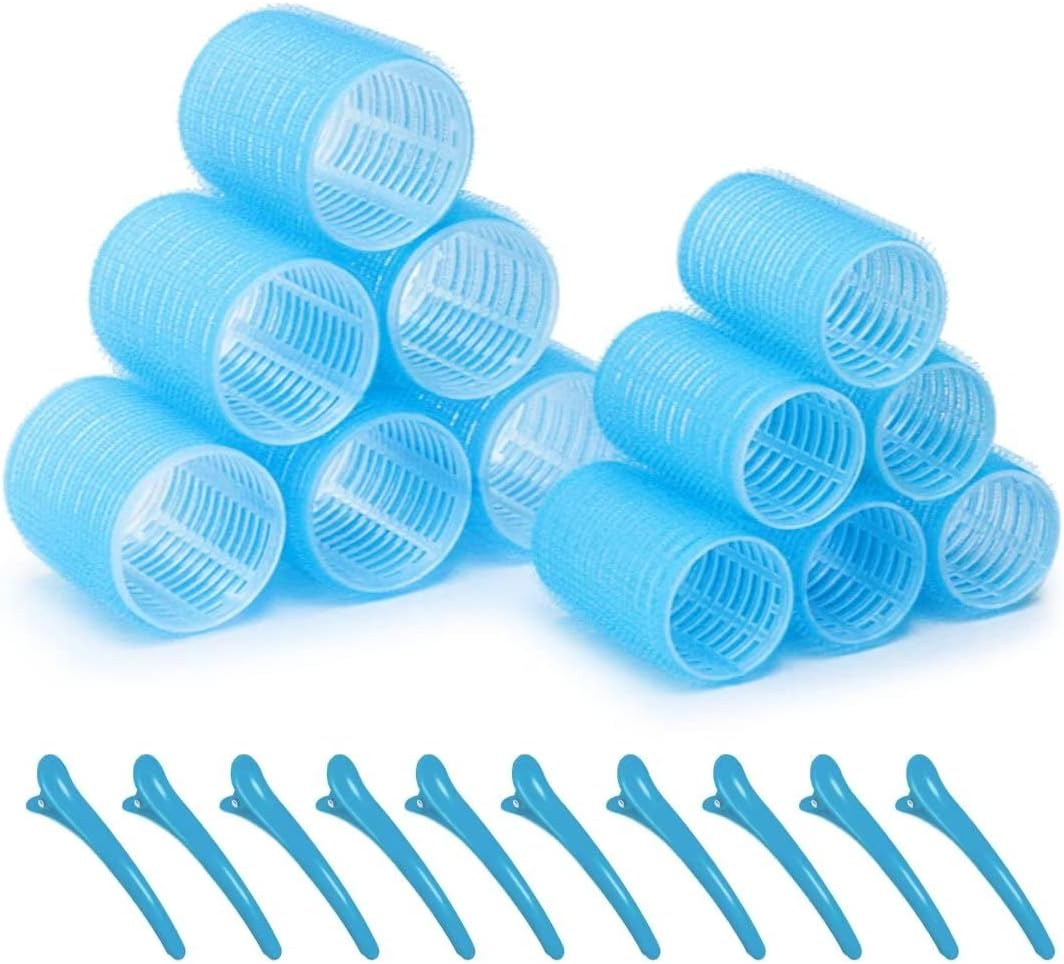 Sungenol Self Grip Hair Roller Set, 18 Pcs, 3 Sizes (Jumbo, Large, Medium) Rose Pink Hair Rollers with Clips and Comb