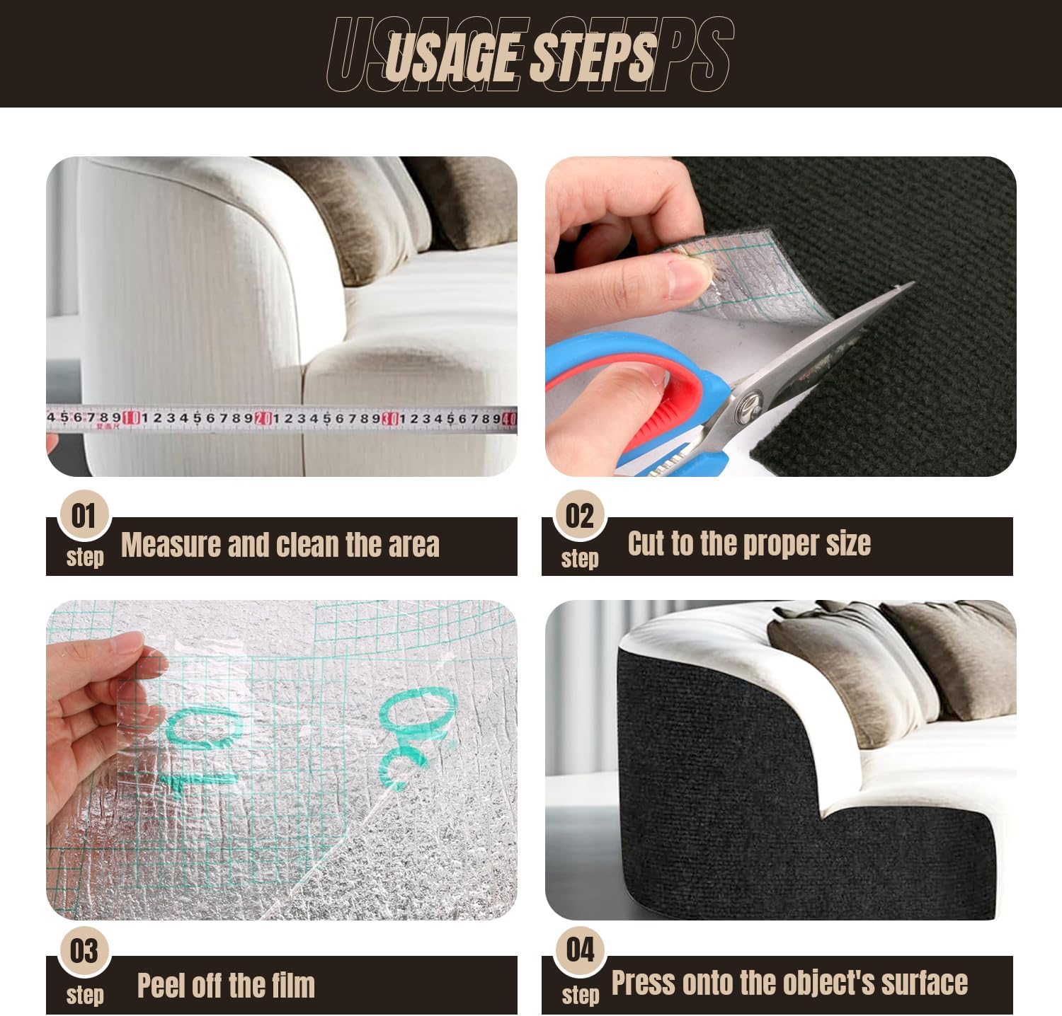 YIEMI Cat Scratch Couch Furniture Protector, 40X200Cm Cats Scratch Mat with Self-Adhesive Backing,Trimmable DIY Scratching Pads(Black) image number 2