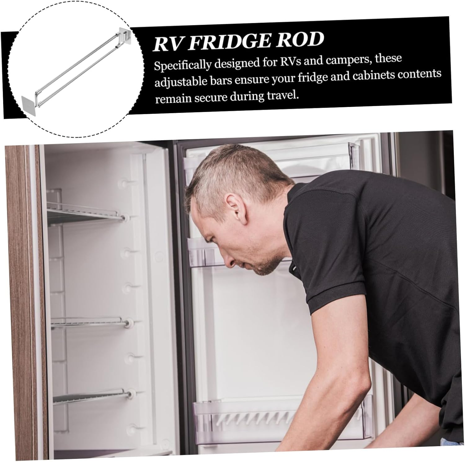Kisangel Stainless Steel Rv Refrigerator Tension Rod Adjustable Fridge Bar with Anti-Slip Plate for Travel Trailers and Trailer Accessories inside the Rv image number 5