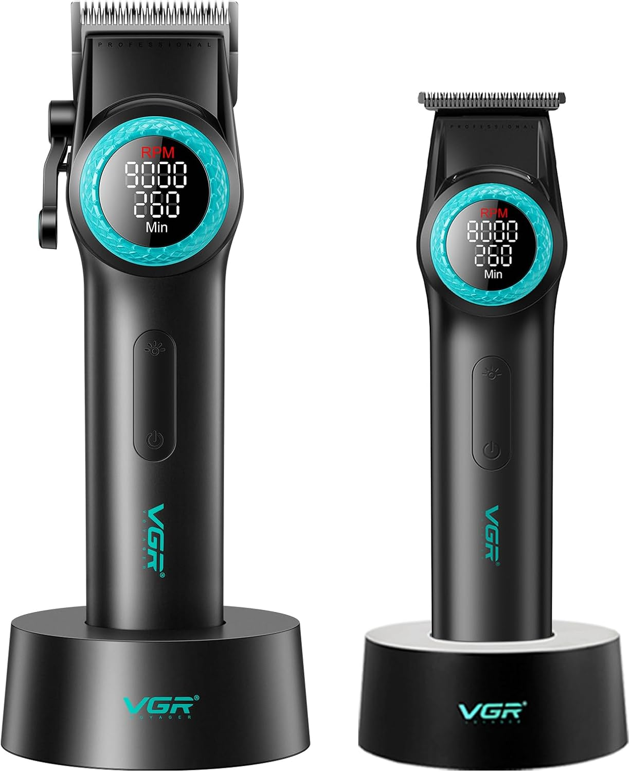 VGR 001 & 977 Professional Hair Clippers for Men, Cordless Barber Clippers and Zero Gap Trimmers Set, DLC Coating Blade Hair Cutting Kit with LED Display, USB Rechargeable Barber Set(Black) image number 3