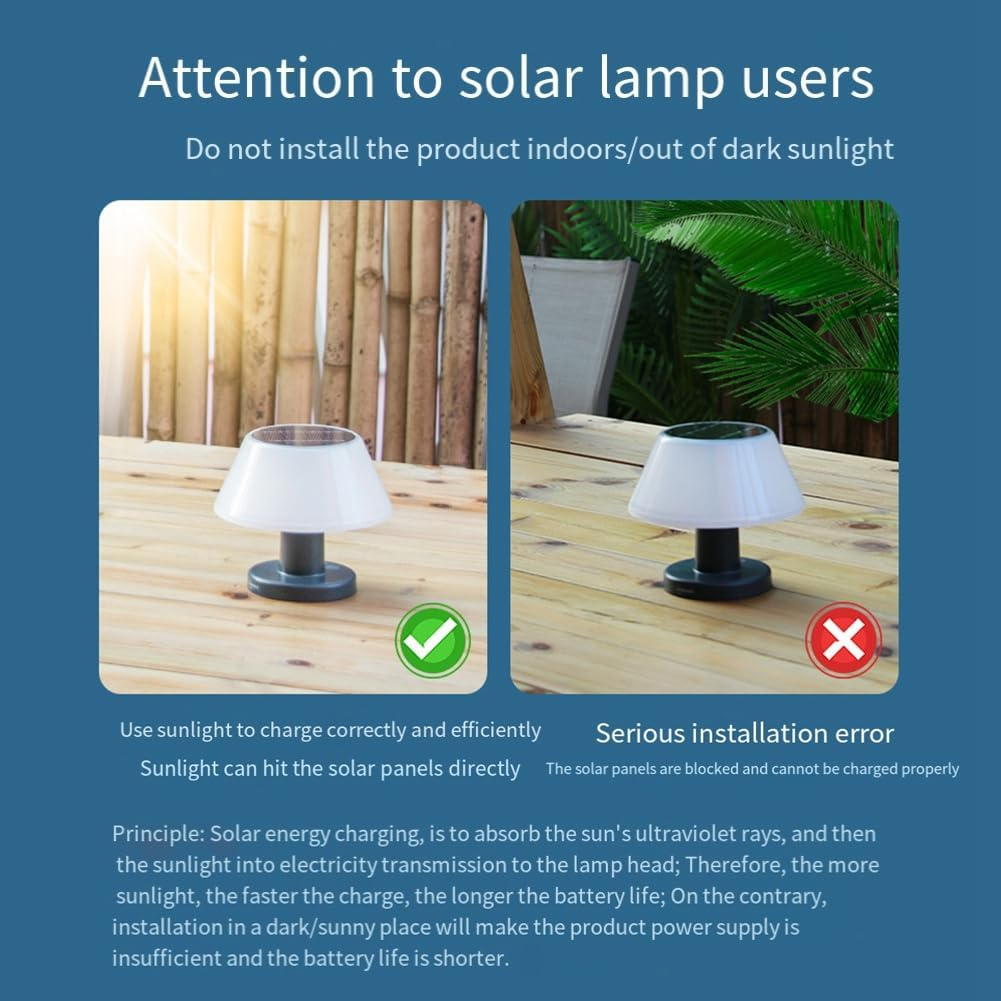 Vmitejoe Outdoor Solar Table Lamp Waterproof Garden Indoor Desk Solar Read Lamp Dimmable Cordless Night Light Easy to Use image number 2