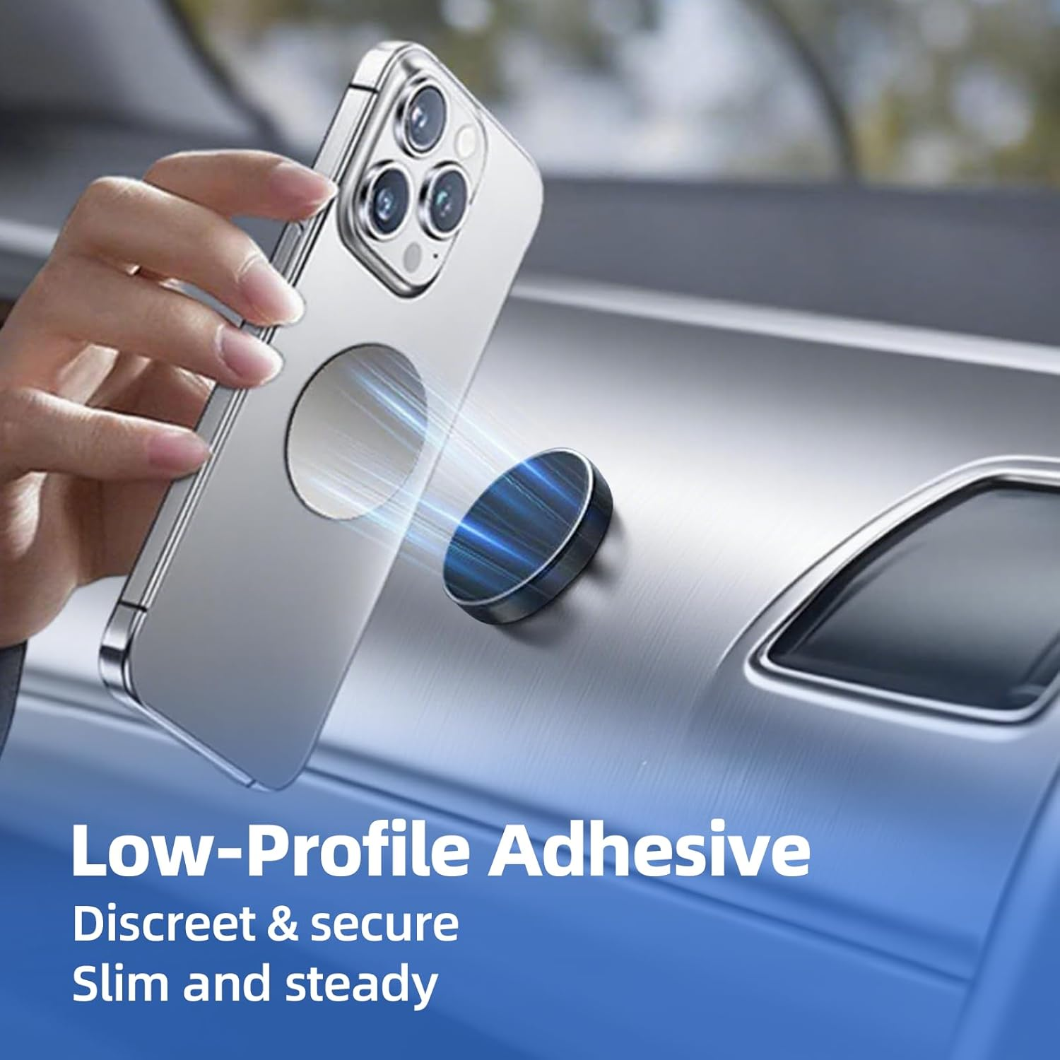 ONBPIY Magnetic Phone Holder for Car, Universal Stick-On Magnetic Car Mount Compatible with Magsafe, Phone Magnet for Dashboard, Wall, Kitchen, Home Gym &ndash; 2 Pack, Black