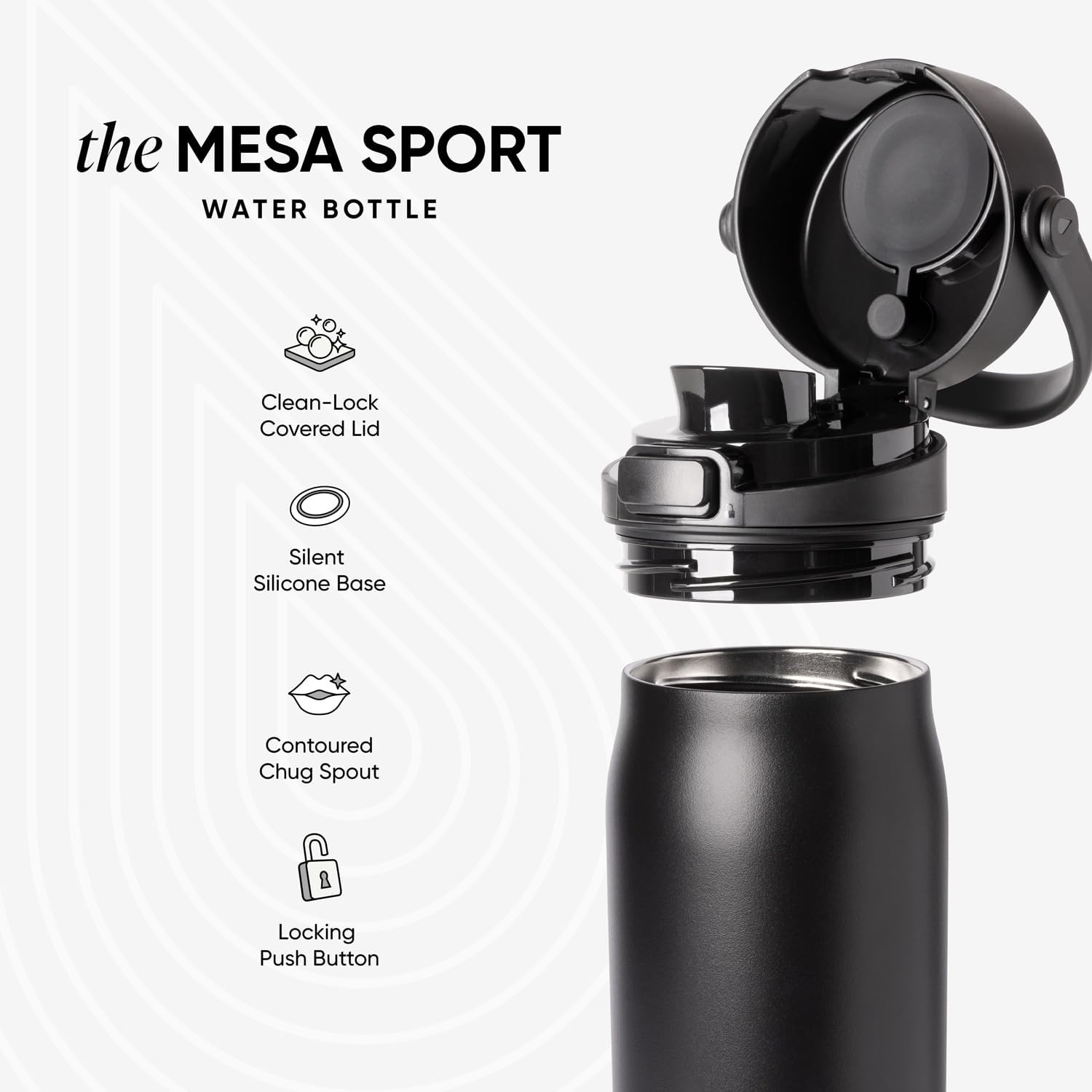 Simple Modern Mesa Sport Water Bottle with Covered Chug Lid | 30Oz Cup Holder Friendly Insulated Stainless Steel Bottle for Gym, Sports and Travel | Midnight Black image number 3