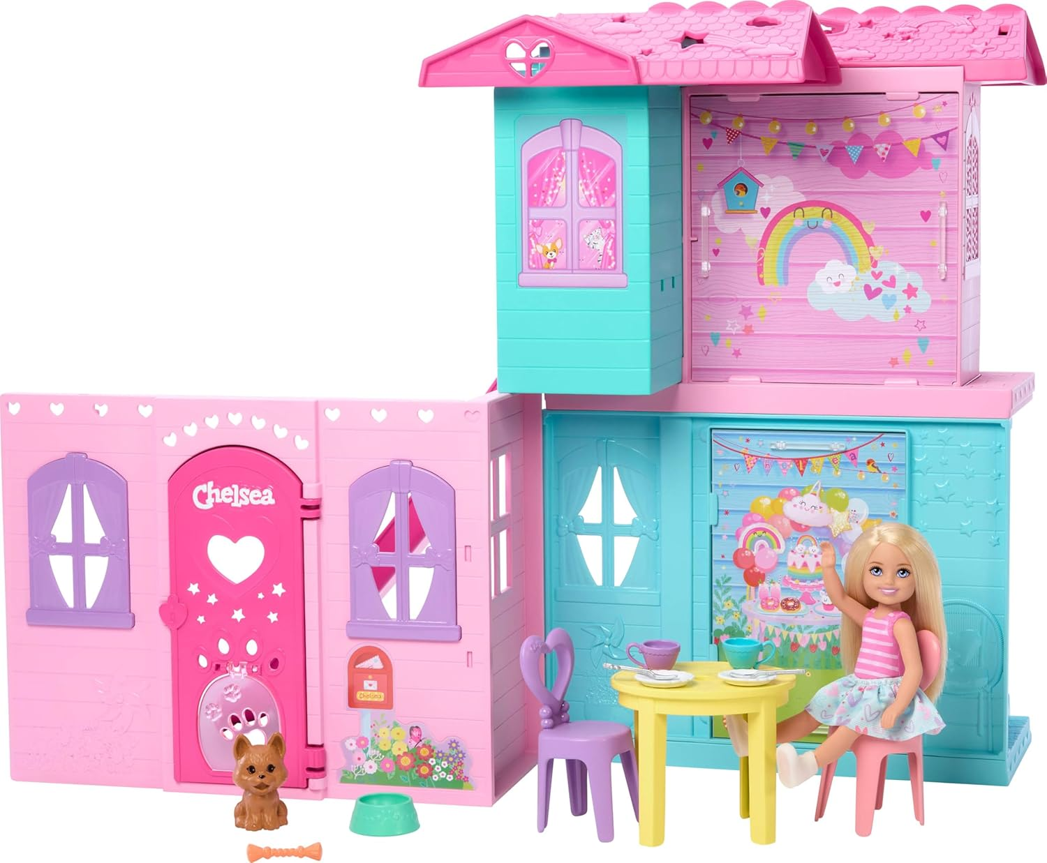 Barbie Chelsea Toy Dollhouse with 15+ Accessories, Pop-Up House Expands to 17+ X 13+ Inches with 5 Play Areas & Slide, Includes Small Doll & Pet Dog image number 3