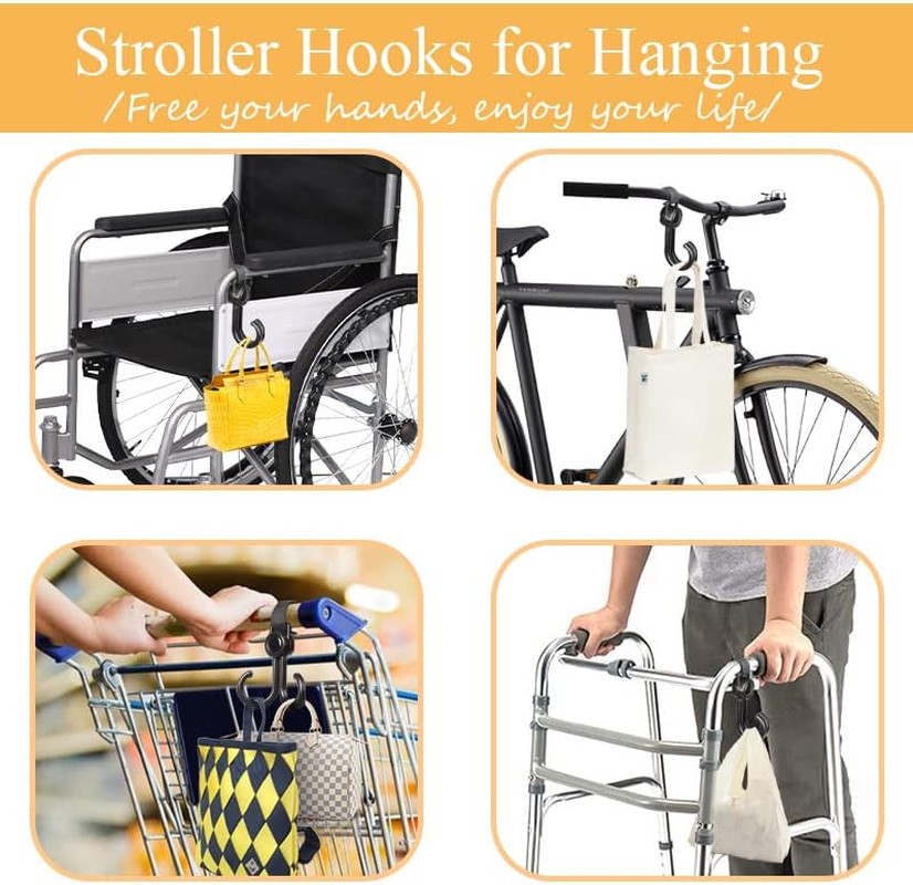 Stroller Hooks for Hanging, 2 PCS Stroller Carabiner Clip, Universal Stroller Clips for Diaper Bag image number 4