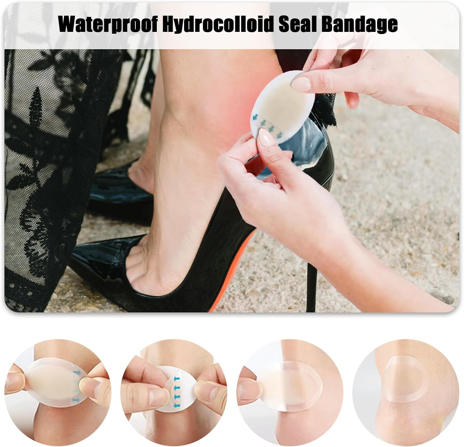 40Pcs Blister Plasters - Hydrocolloid Heel Protectors for Anti-Friction & Shoe Rubbing Prevention | Waterproof Cushioning Pads for All-Day Comfort (Back of Foot Focus) image number 3